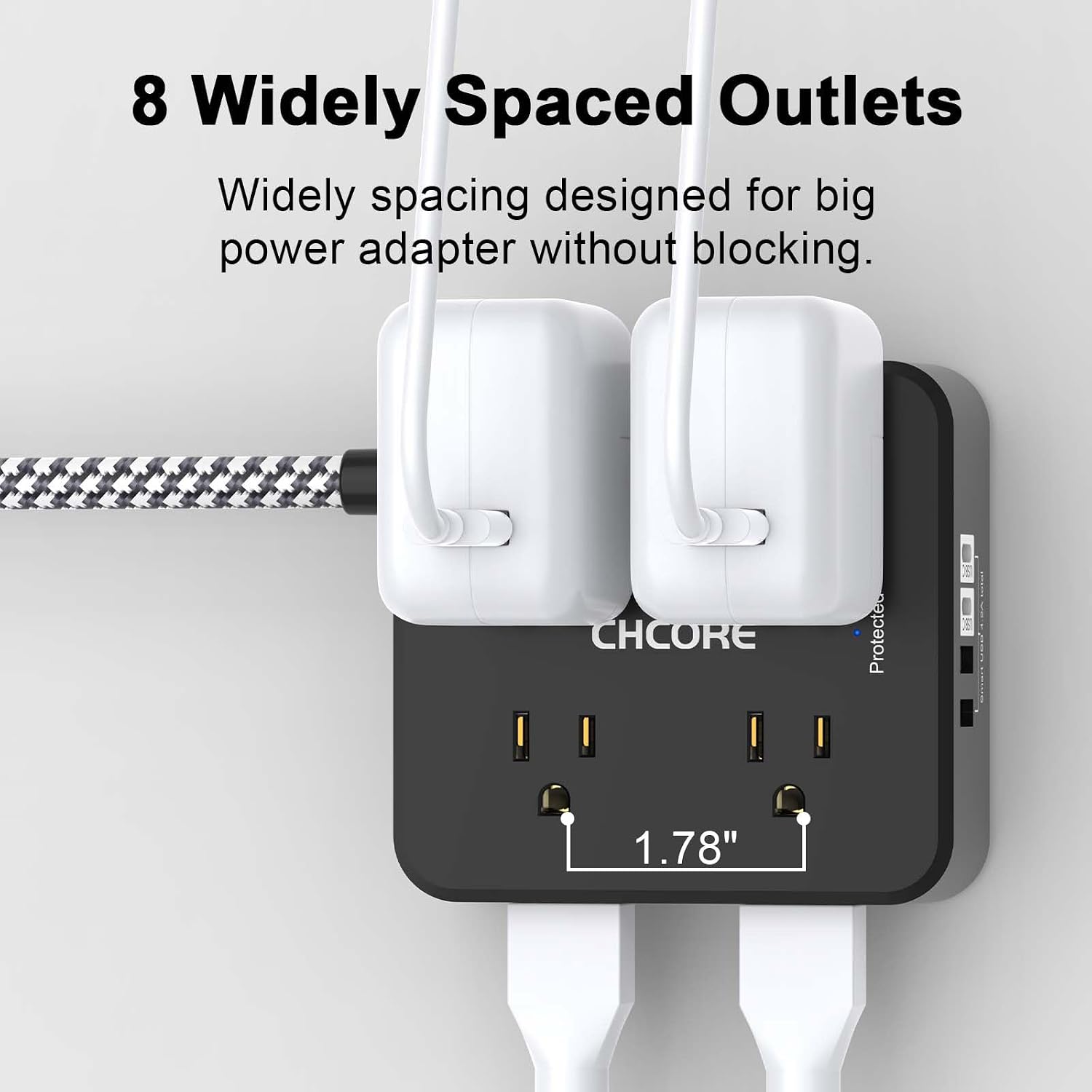 REGLETA CON PROTECTOR DE SOBRETENSIÓN CHCORE 5 PIES 8 TOMACORRIENTES 4 PUERTOS USB NEGRO - 4