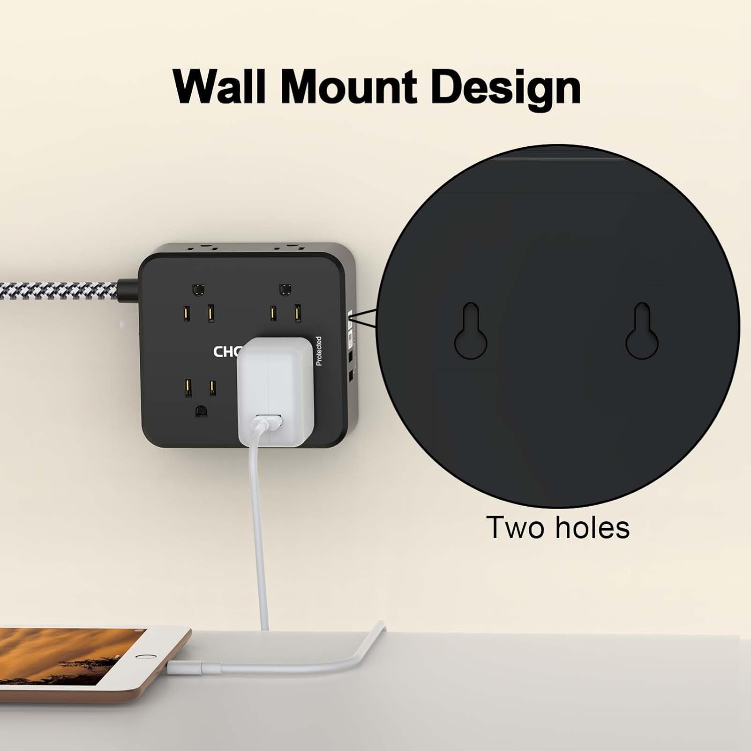 REGLETA CON PROTECTOR DE SOBRETENSIÓN CHCORE 5 PIES 8 TOMACORRIENTES 4 PUERTOS USB NEGRO - 5