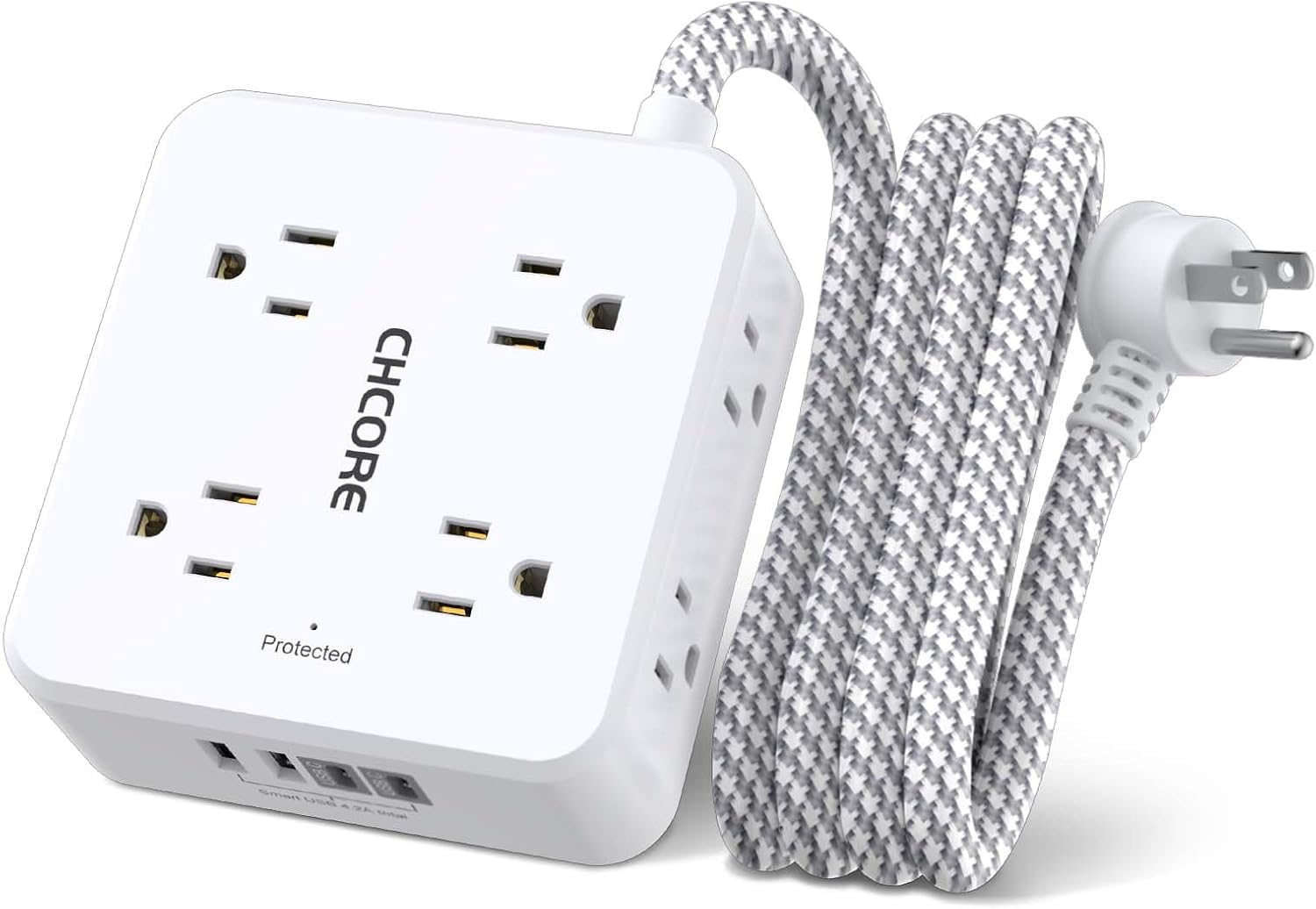REGLETA CON PROTECTOR DE SOBRETENSIÓN CHCORE 6 PIES 8 TOMAS 4 PUERTOS USB BLANCA - 1