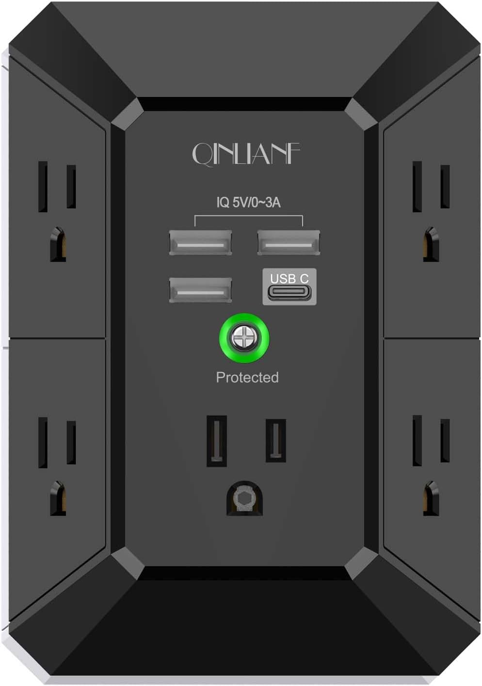 PROTECTOR DE SOBRETENSIÓN QINLIANF CON 5 TOMACORRIENTES Y 4 PUERTOS USB - 1