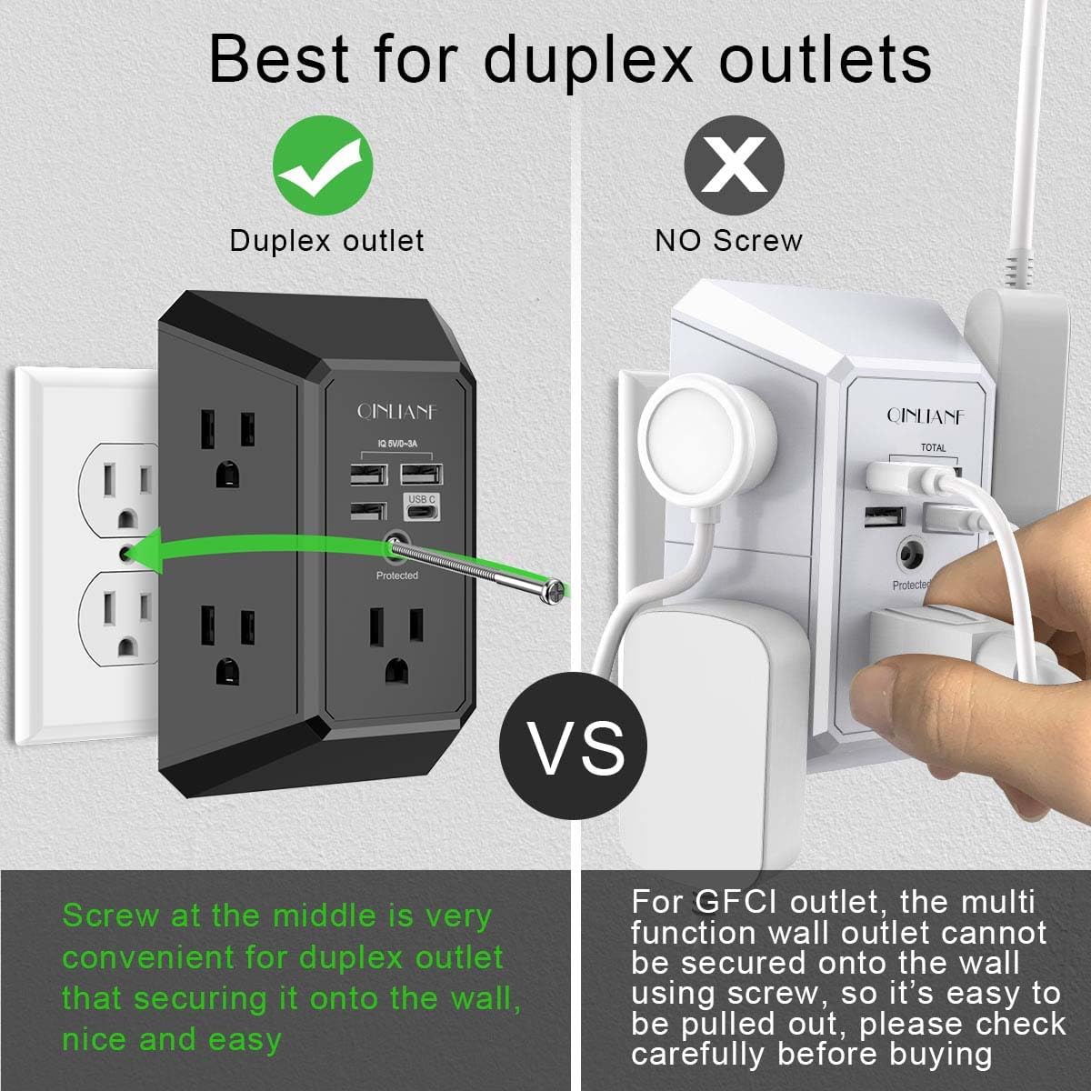 PROTECTOR DE SOBRETENSIÓN QINLIANF CON 5 TOMACORRIENTES Y 4 PUERTOS USB - 3