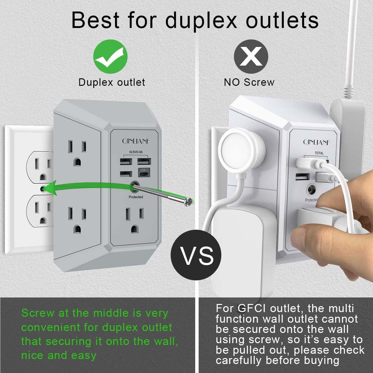 EXTENSIÓN ELÉCTRICA QINLIANF CON 5 TOMACORRIENTES Y 4 PUERTOS USB GRIS - 5