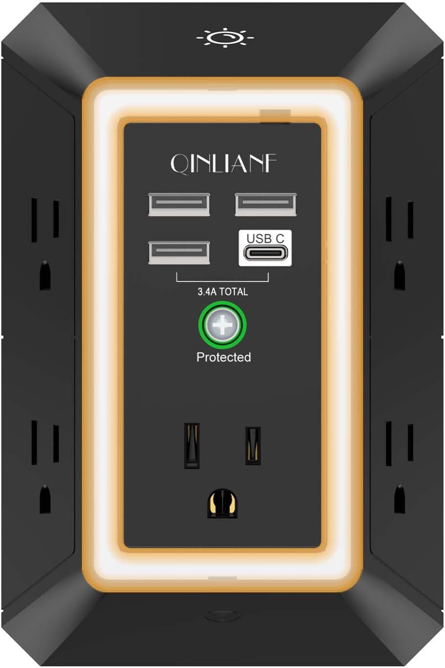 EXTENSIÓN ELÉCTRICA QINLIANF 5 TOMAS CON 4 PUERTOS USB Y PROTECTOR DE SOBRETENSIÓN - 1