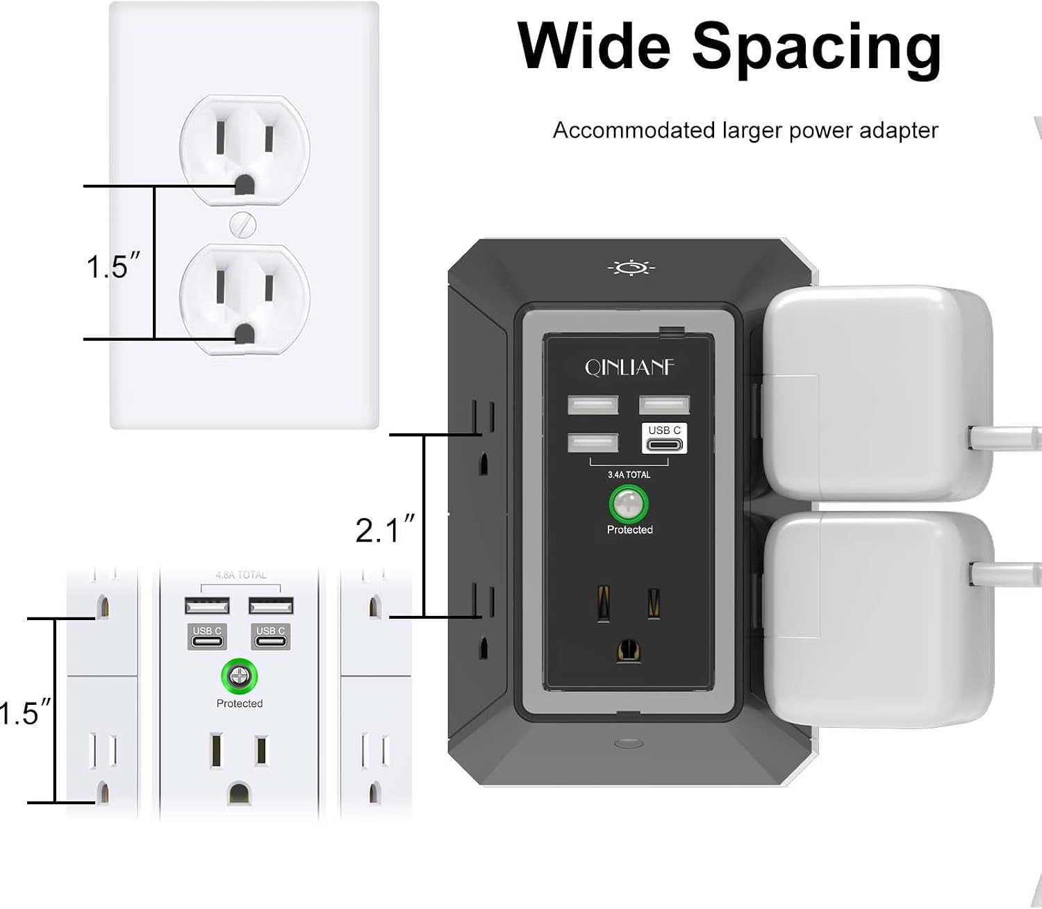 EXTENSIÓN ELÉCTRICA QINLIANF 5 TOMAS CON 4 PUERTOS USB Y PROTECTOR DE SOBRETENSIÓN - 4