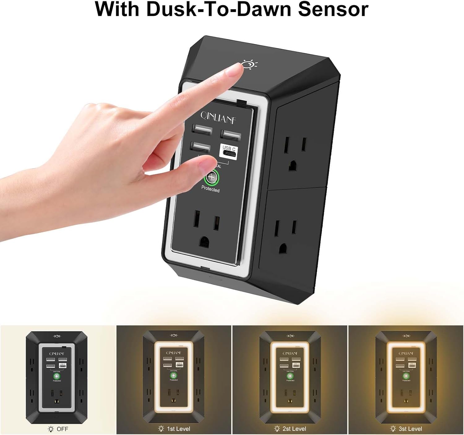EXTENSIÓN ELÉCTRICA QINLIANF 5 TOMAS CON 4 PUERTOS USB Y PROTECTOR DE SOBRETENSIÓN - 5