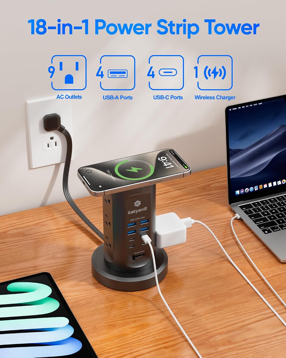 REGLETA TORRE KAKYANILL 9 TOMAS AC 8 PUERTOS USB - 3