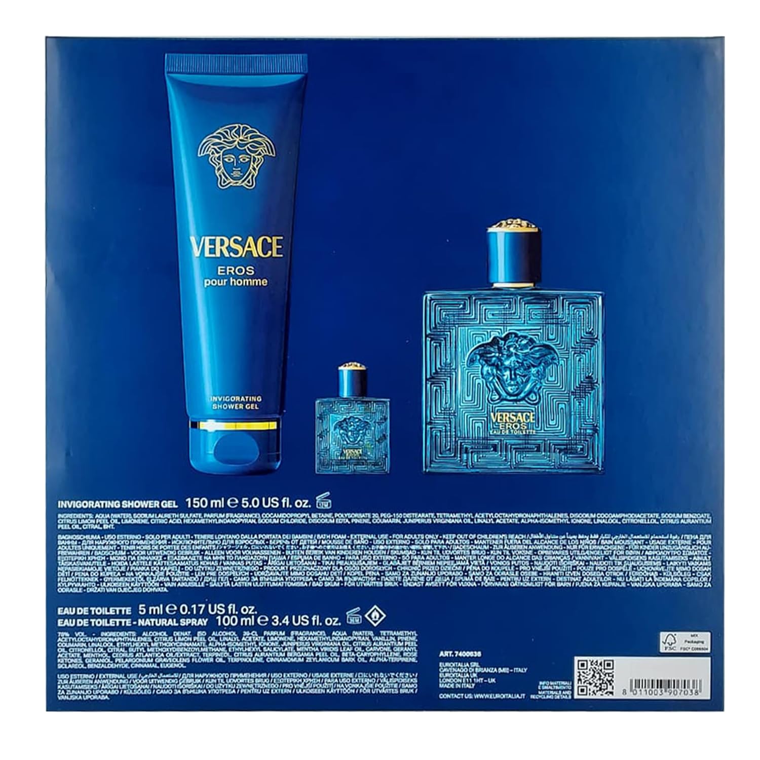 SET DE FRAGANCIAS VERSACE EROS PARA HOMBRE 100 ML EAU DE TOILETTE + 150 ML GEL DE DUCHA + 5 ML MINI EAU DE TOILETTE - 4