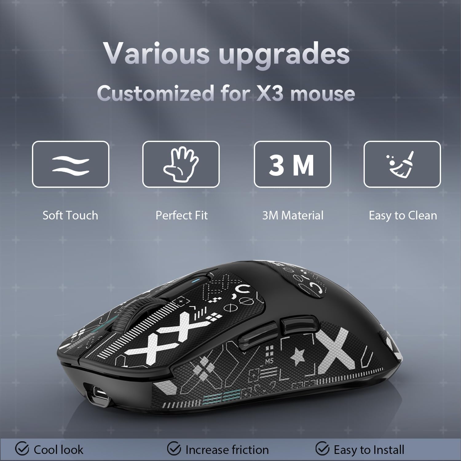 CINTA ANTIDESLIZANTE PARA MOUSE MANBASNAKE ATTACK SHARK X3 INALÁMBRICO NEGRA - 4