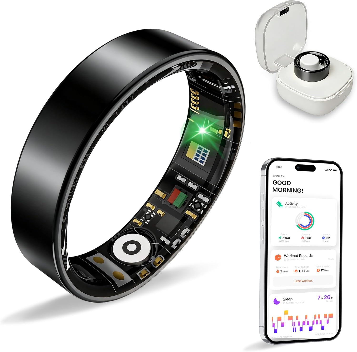 ANILLO INTELIGENTE BIEMHA PARA SALUD Y EJERCICIO, NEGRO TALLA 7 - 1
