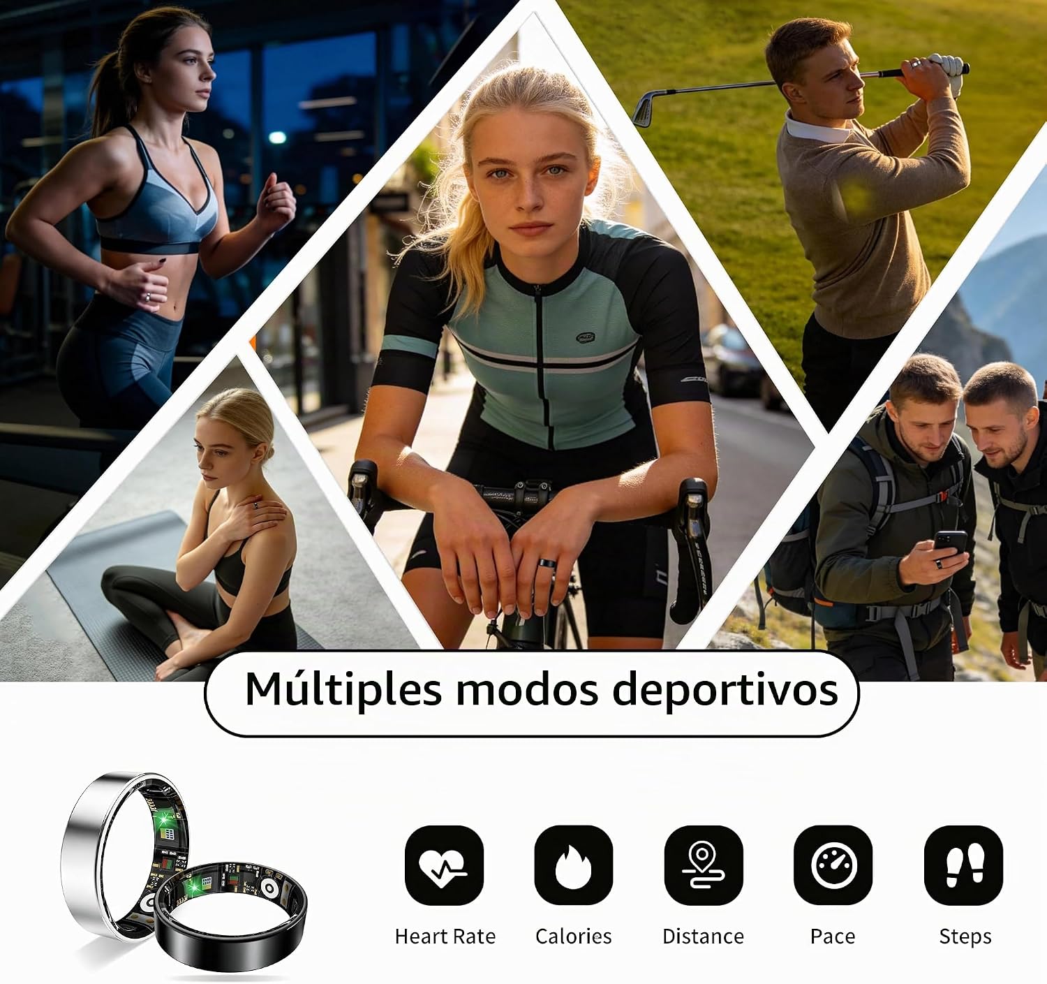 ANILLO INTELIGENTE BIEMHA PARA SALUD Y EJERCICIO, NEGRO TALLA 7 - 3