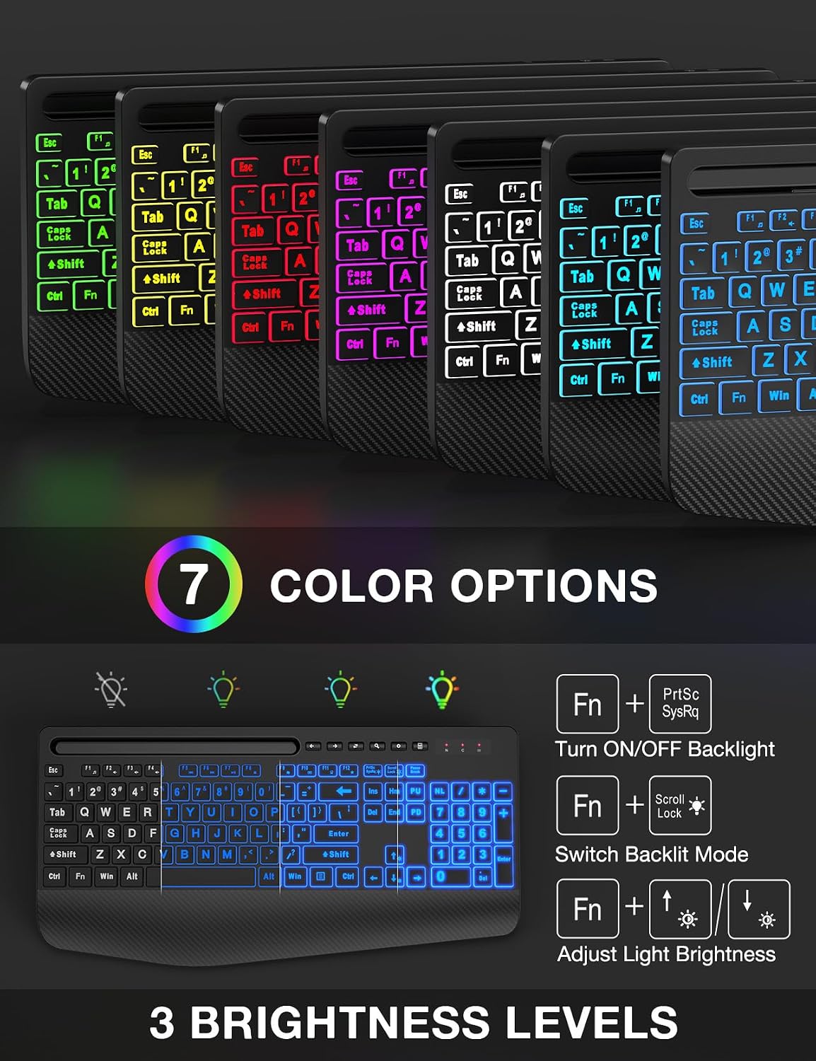 KIT INALÁMBRICO TECLADO Y MOUSE SABLUTE KM22 MAX CON RETROILUMINACIÓN Y LETRAS GRANDES - 3