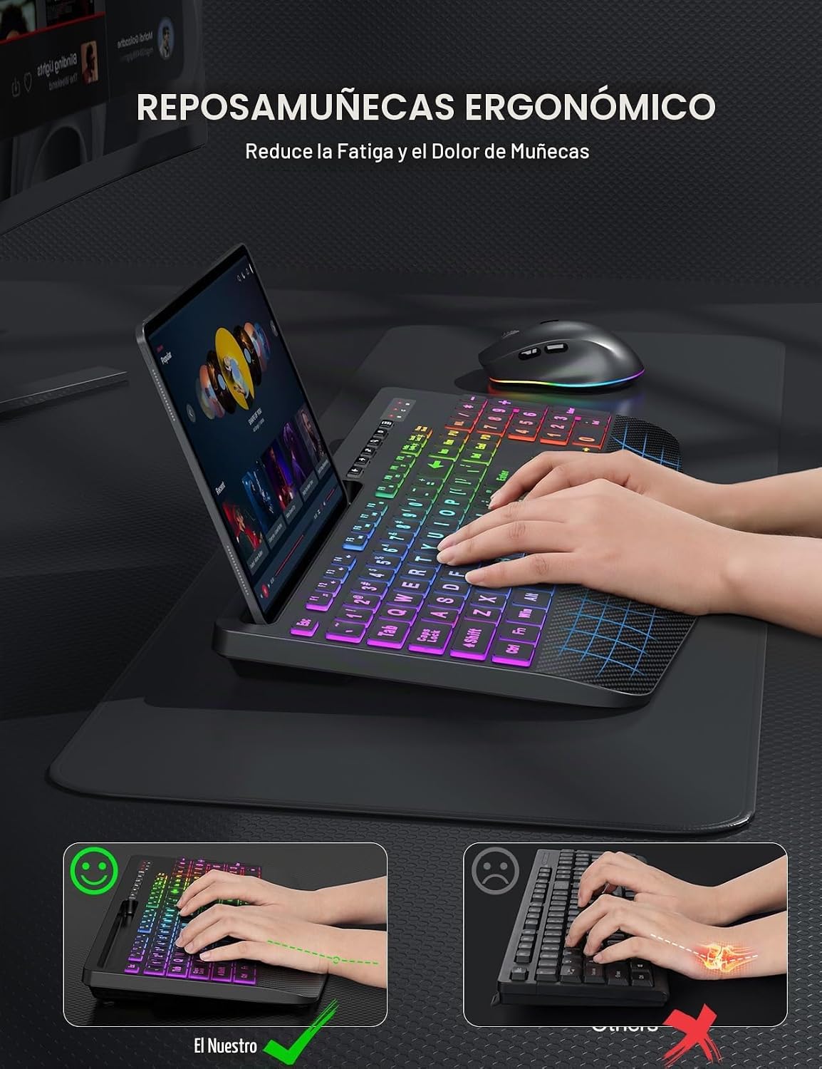 KIT INALÁMBRICO TECLADO Y MOUSE SABLUTE KM22 MAX CON RETROILUMINACIÓN Y LETRAS GRANDES - 4