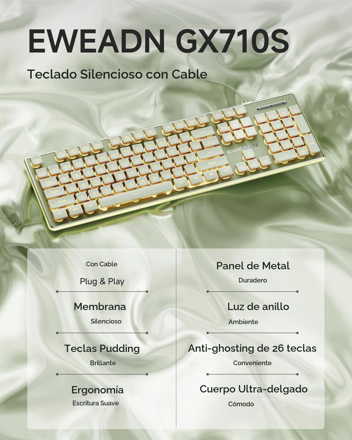 TECLADO CON CABLE SEUNKWANG GX710S RETROILUMINADO CÁLIDO VERDE - 2