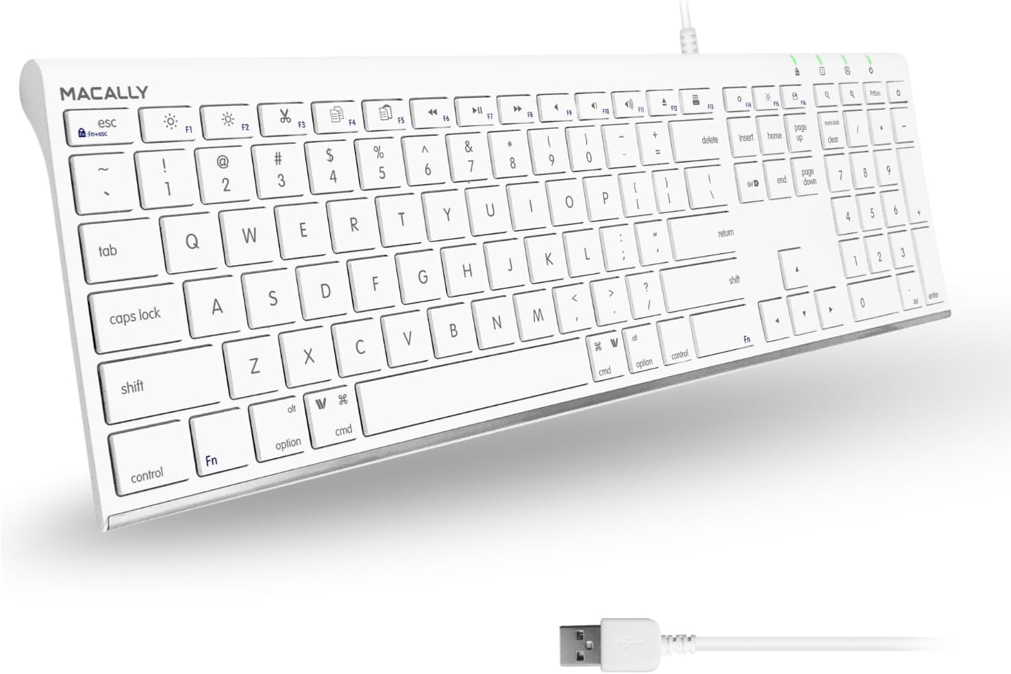 TECLADO USB CON CABLE MACALLY SLIM PARA MAC Y WINDOWS CON TECLADO NUMÉRICO - 1