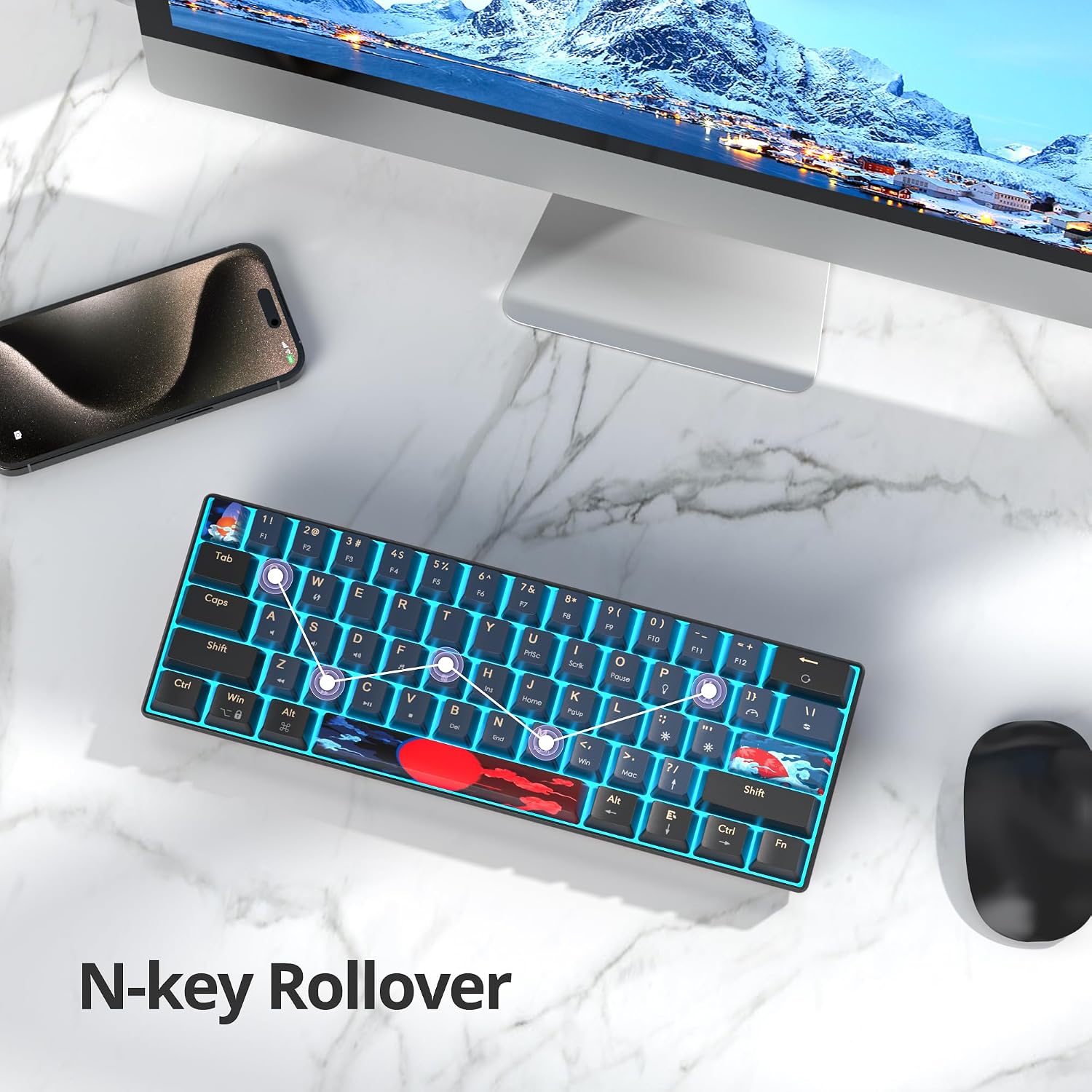 TECLADO MECÁNICO OWPKEENTHY 60% CON CABLE Y RETROILUMINACIÓN AZUL HIELO - 4