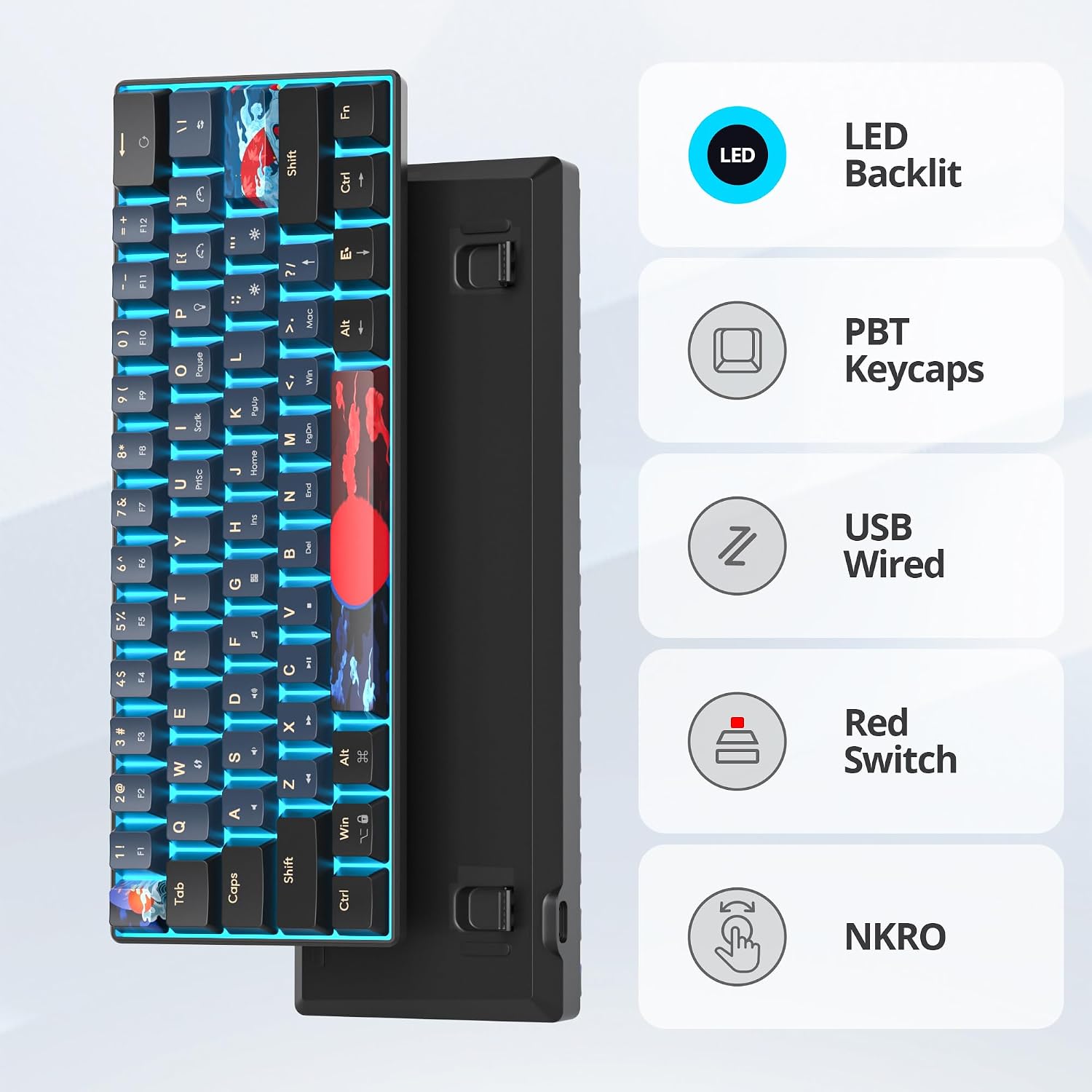 TECLADO MECÁNICO OWPKEENTHY 60% CON CABLE Y RETROILUMINACIÓN AZUL HIELO - 5