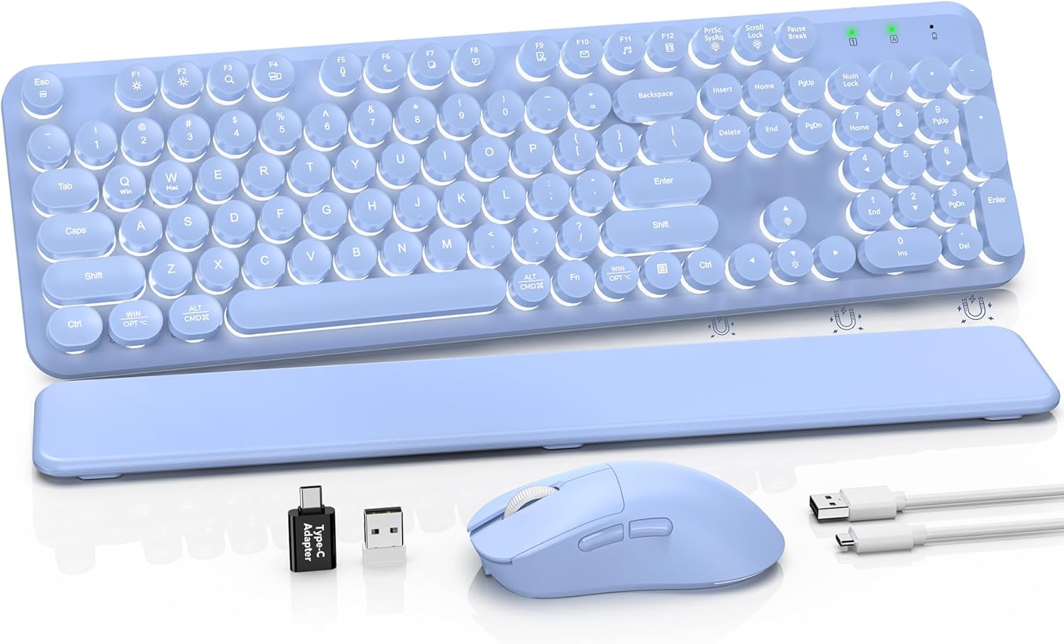 KIT INALÁMBRICO DE TECLADO Y MOUSE SABLUTE RETRO CON TECLAS REDONDAS Y LUZ MORADA - 1