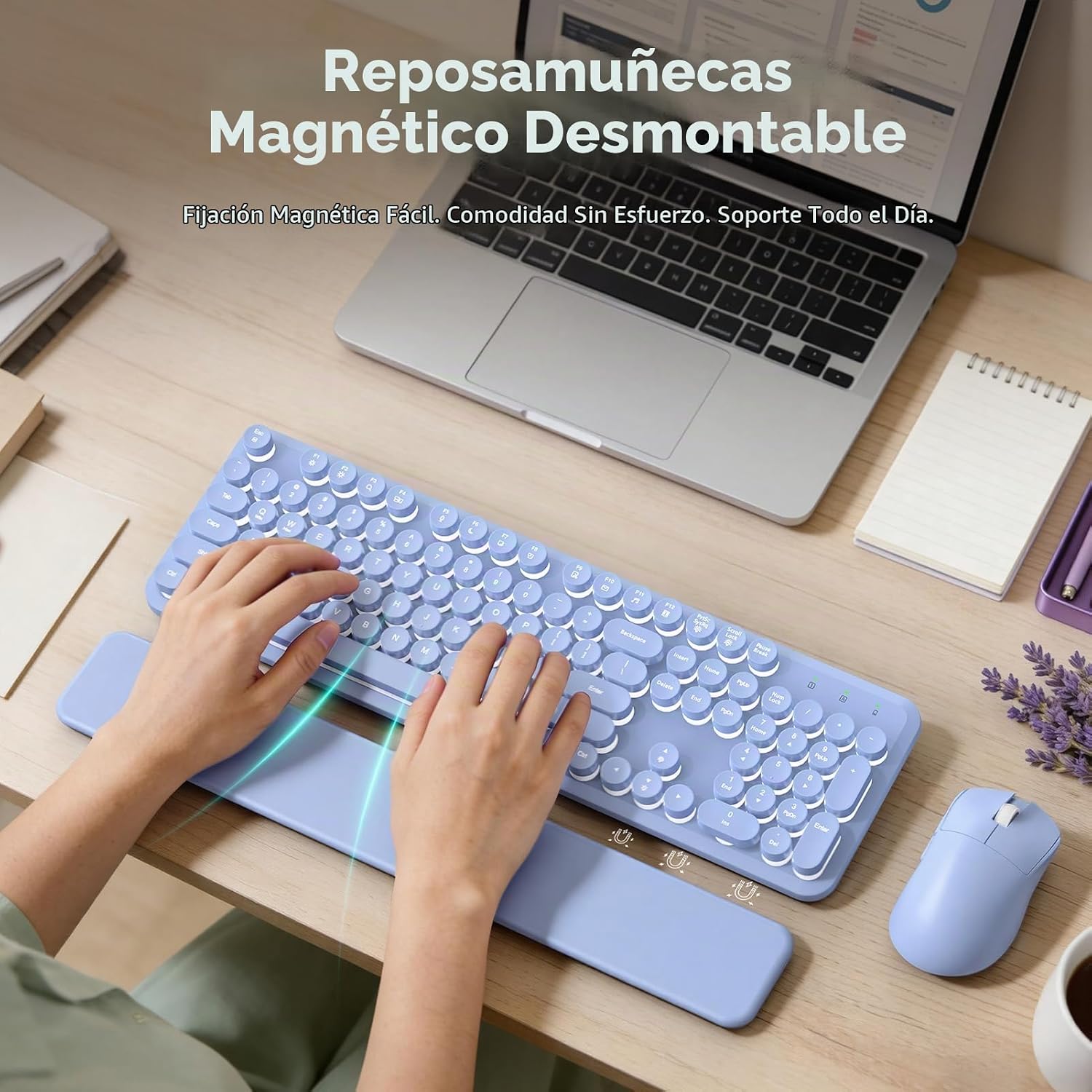 KIT INALÁMBRICO DE TECLADO Y MOUSE SABLUTE RETRO CON TECLAS REDONDAS Y LUZ MORADA - 3