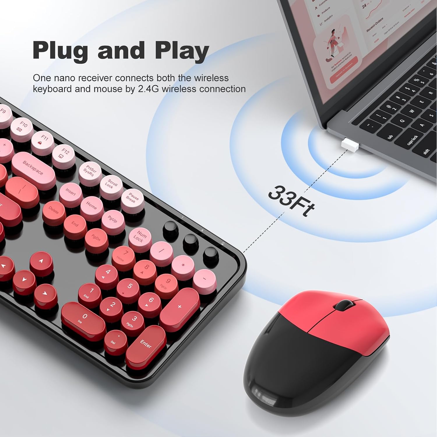 KIT DE TECLADO Y MOUSE INALÁMBRICO MOFII FULL SIZE 2.4G NEGRO CON DEGRADADO ROJO - 2
