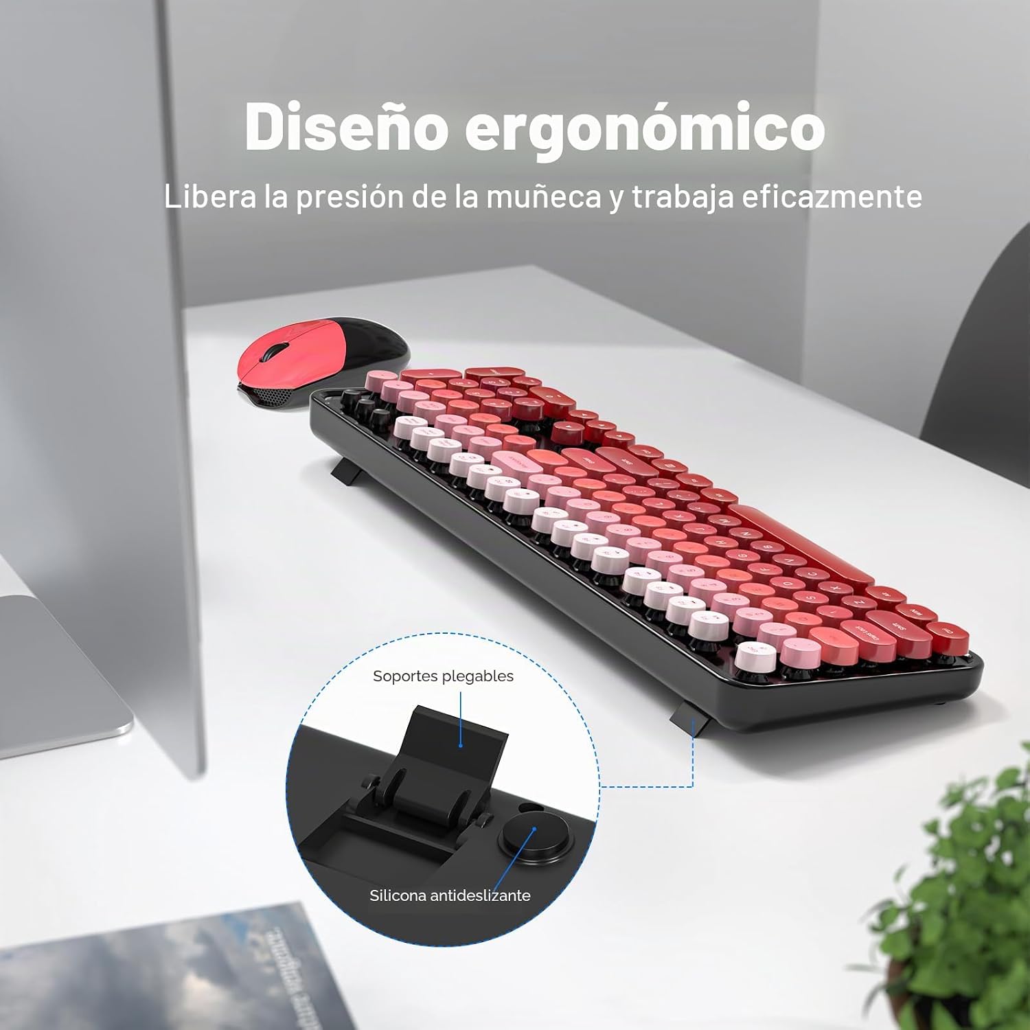 KIT DE TECLADO Y MOUSE INALÁMBRICO MOFII FULL SIZE 2.4G NEGRO CON DEGRADADO ROJO - 4
