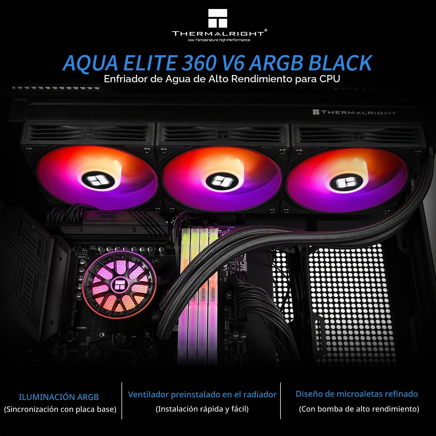 ENFRIADOR LÍQUIDO PARA CPU THERMALRIGHT AQUA ELITE 360 V6 ARGB NEGRO - 2