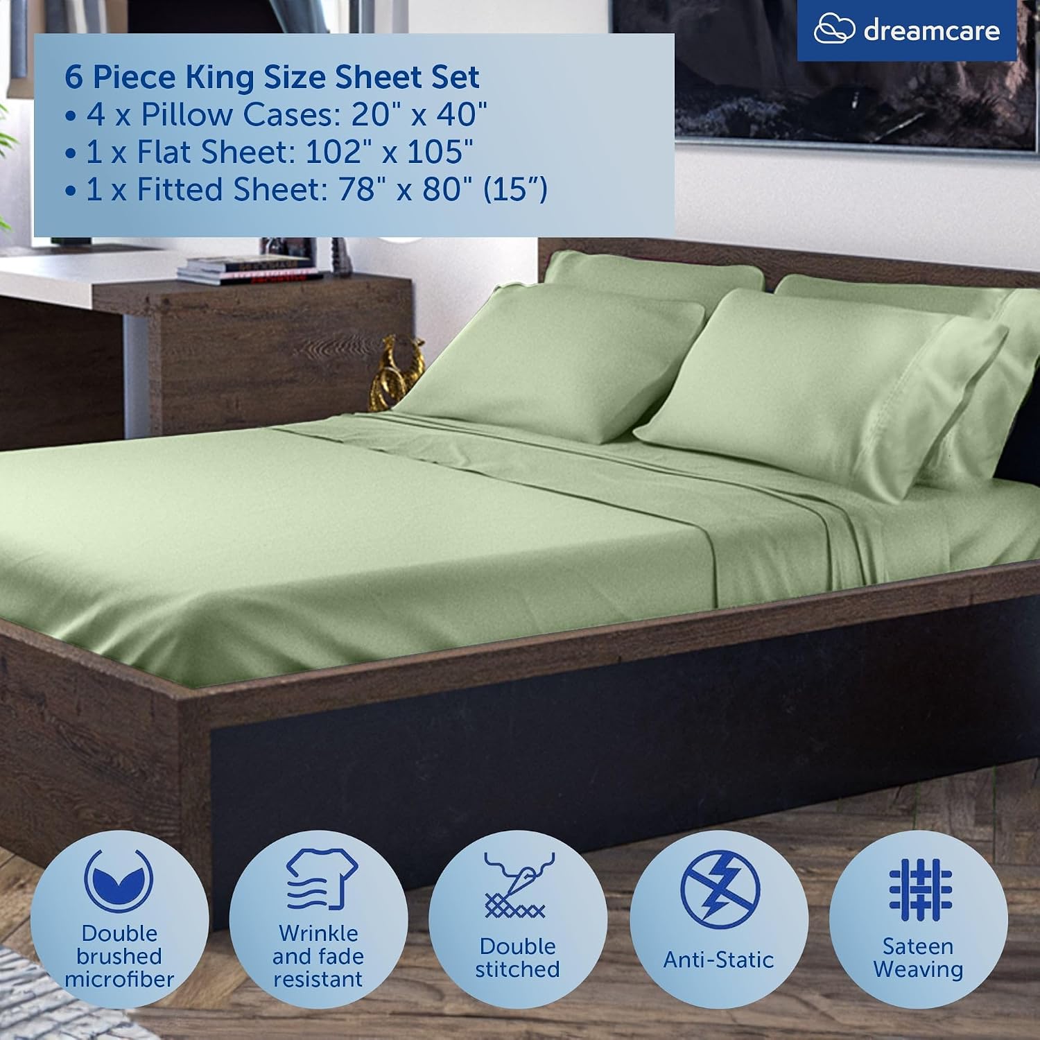 JUEGO DE SÁBANAS KING DREAMCARE 6 PIEZAS MICROFIBRA - 3