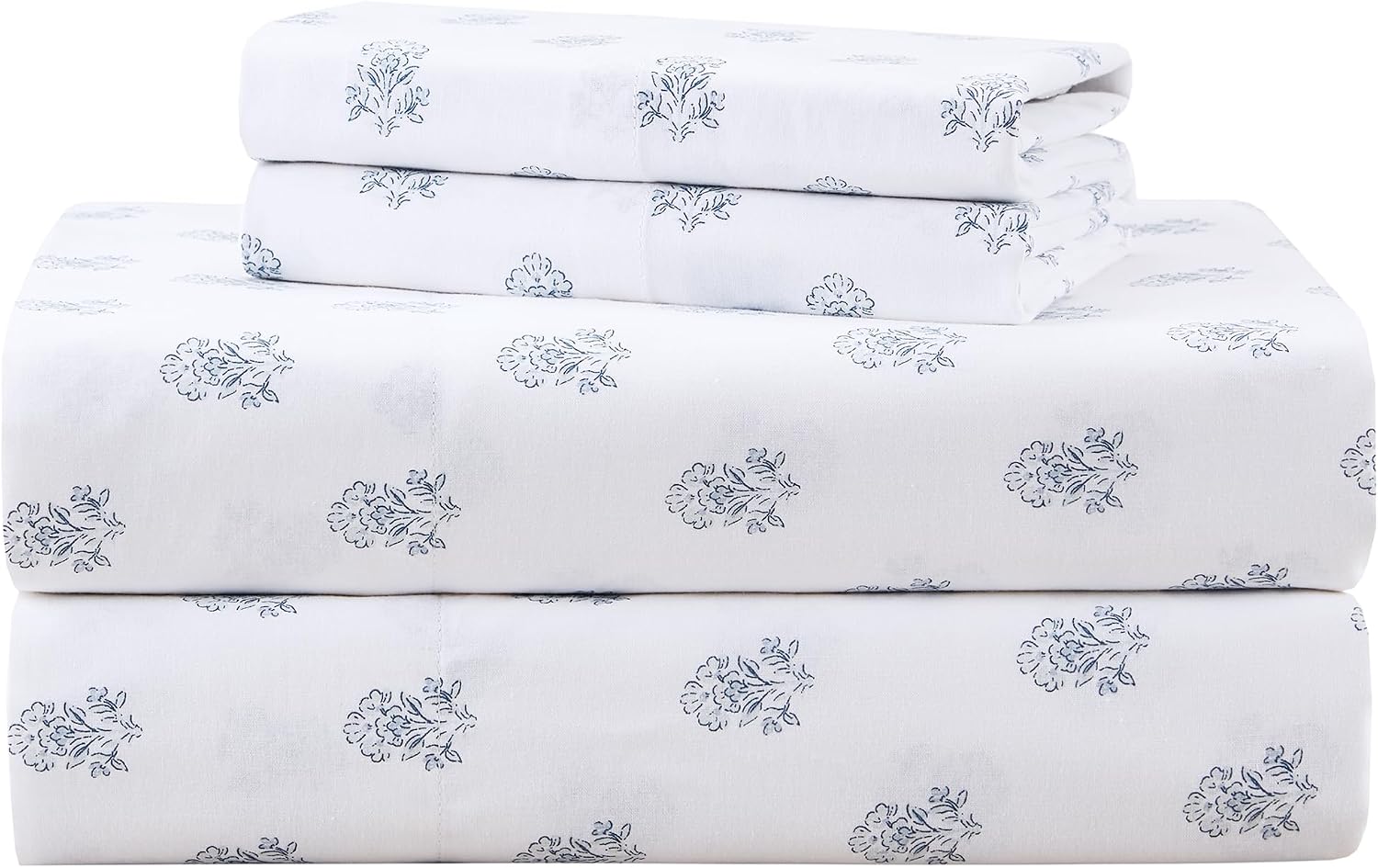 JUEGO DE SÁBANAS COMFORT SPACES PERCALE ALGODÓN 100% QUEEN FLORAL AZUL - 1