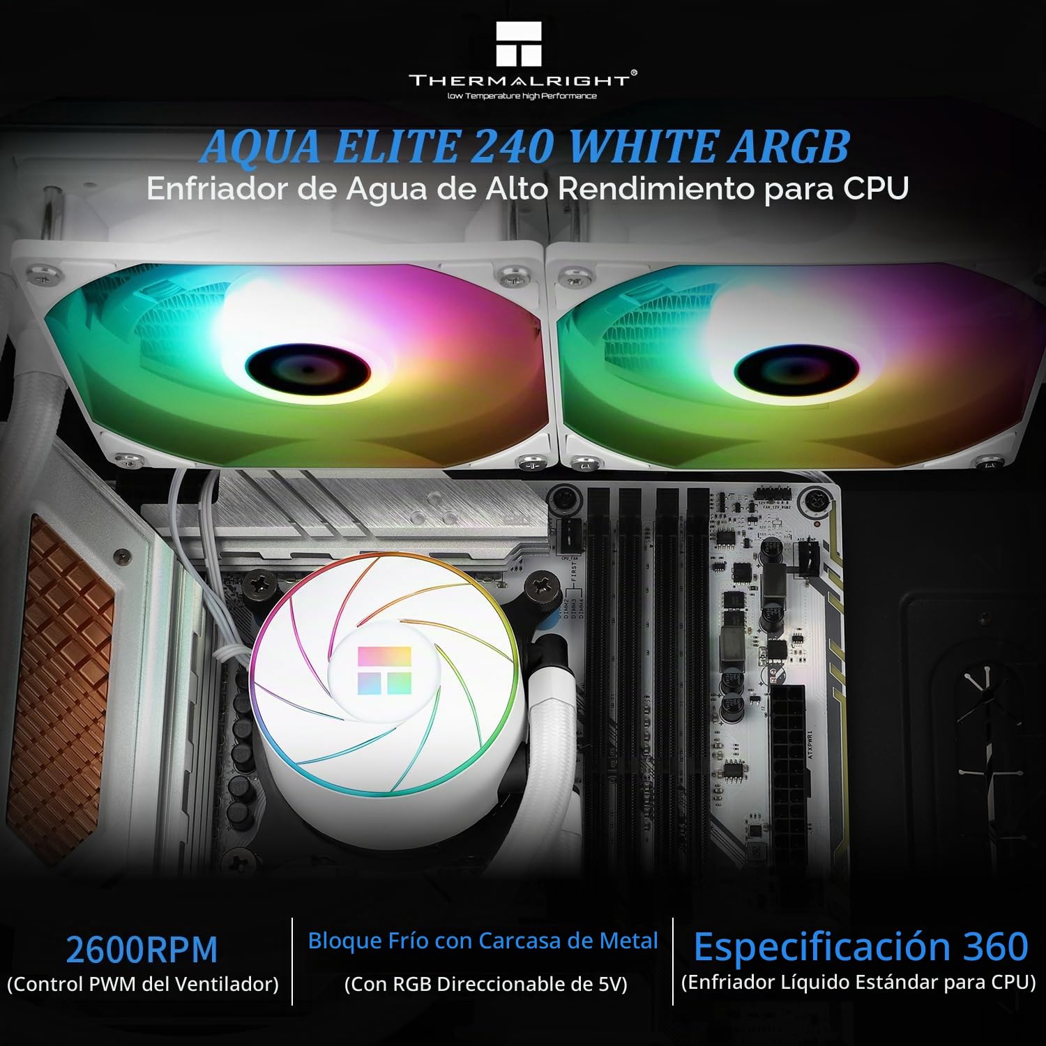 ENFRIADOR LÍQUIDO PARA CPU THERMALRIGHT AQUA ELITE 240 WHITE ARGB 240MM - 2