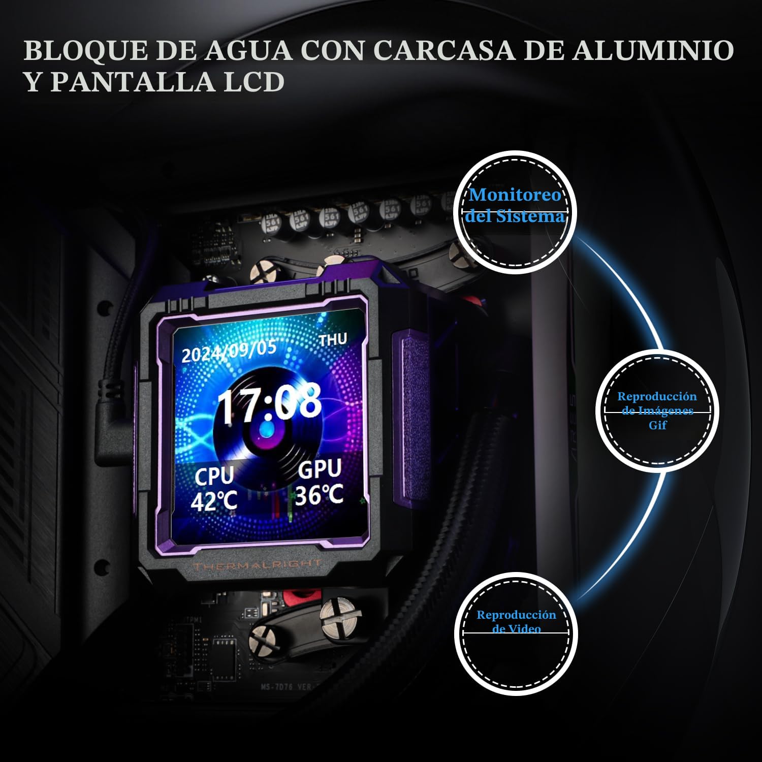 ENFRIADOR LÍQUIDO PARA CPU THERMALRIGHT FW PRO 360 ARGB BLACK CON PANTALLA LCD 2.73 PULGADAS - 4