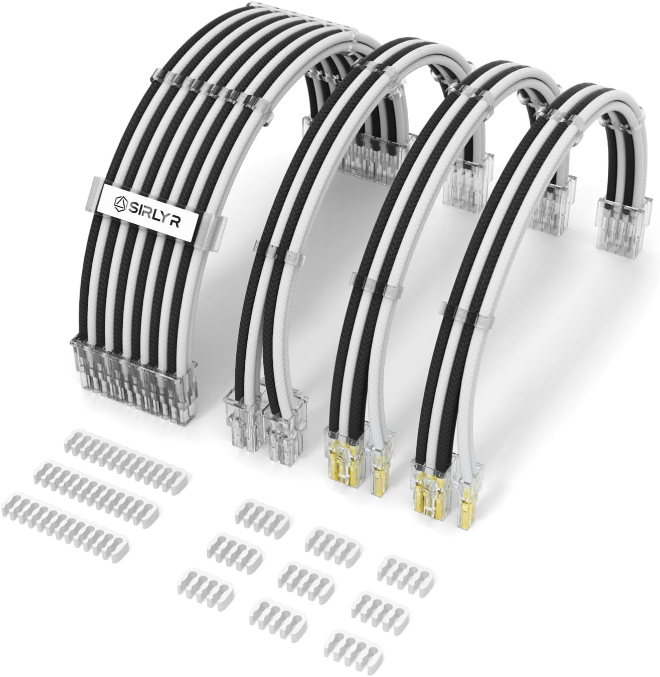 EXTENSIÓN DE CABLE PARA FUENTE DE PODER SIRLYR 4 KITS 24 PINES Y 8 PINES NEGRO Y BLANCO - 1