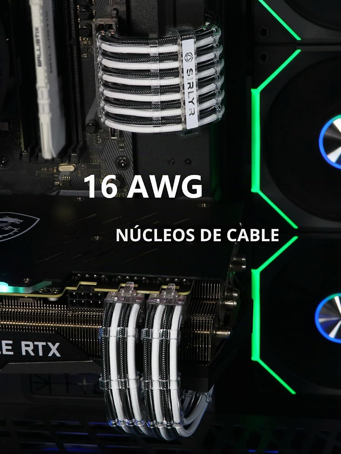 EXTENSIÓN DE CABLE PARA FUENTE DE PODER SIRLYR 4 KITS 24 PINES Y 8 PINES NEGRO Y BLANCO - 3