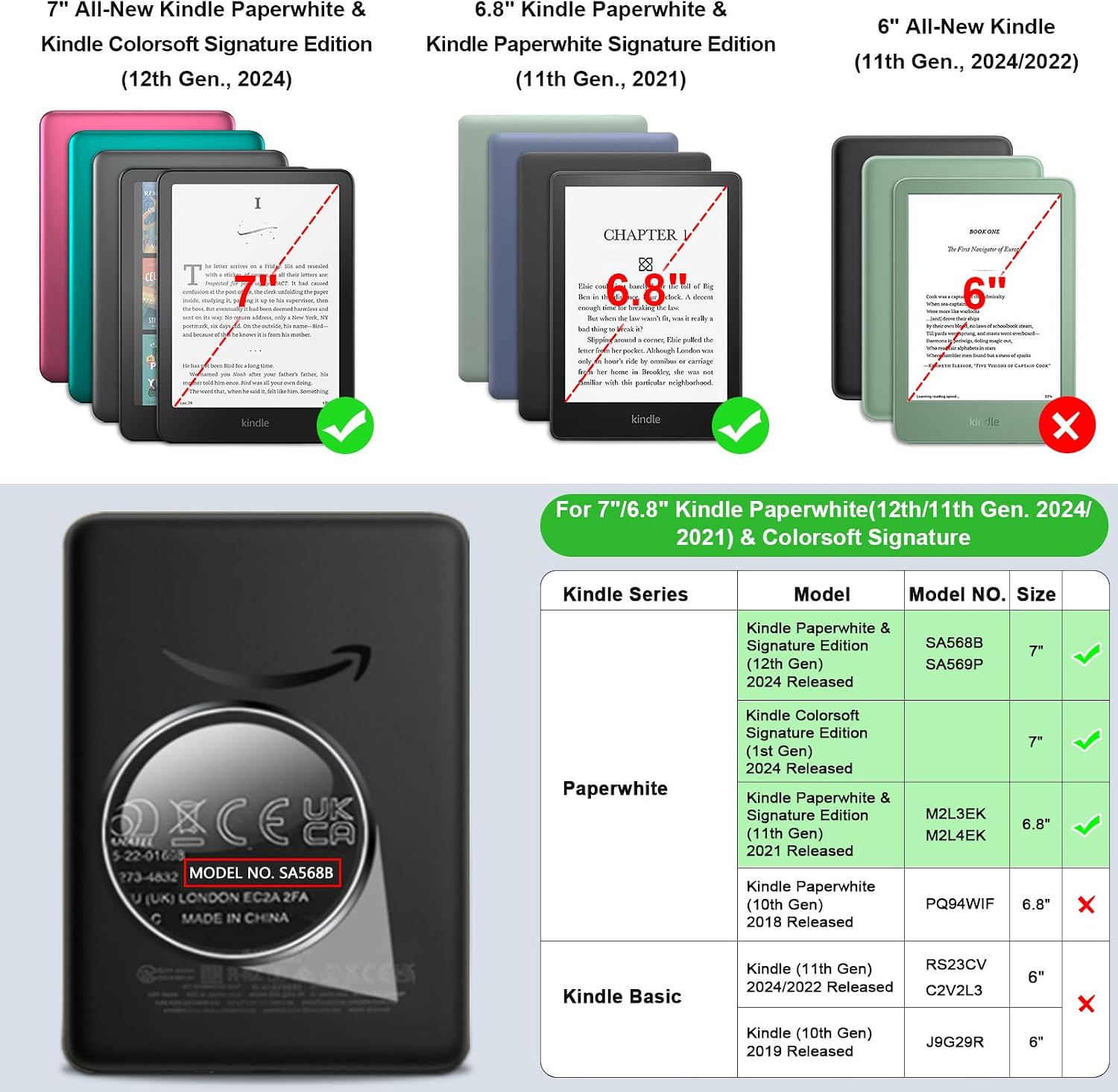ESTUCHE FINTIE PARA KINDLE PAPERWHITE 12TH/11TH GEN Y KINDLE COLORSOFT 7'/6.8' - 2