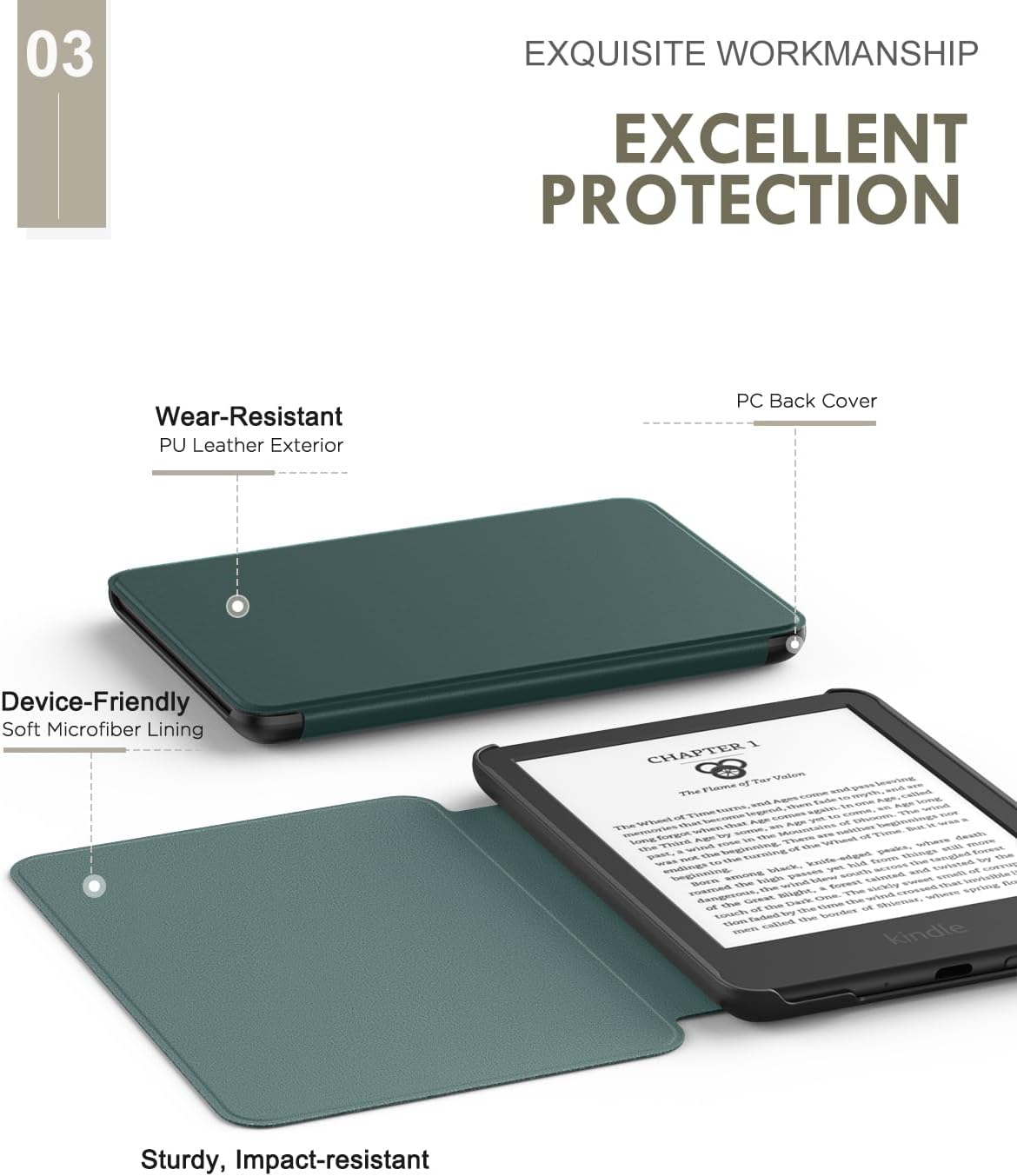 FUNDA MOKO PARA AMAZON KINDLE BASIC 6' 11ª GEN 2024/2022 VERDE MEDIANOCHE - 4