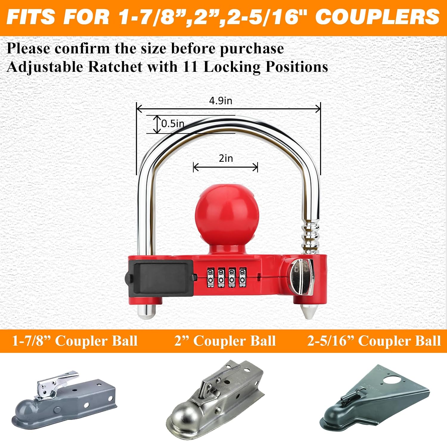 CANDADO PARA ENGANCHE FUNMIT UNIVERSAL CON COMBINACIÓN ROJO - 4