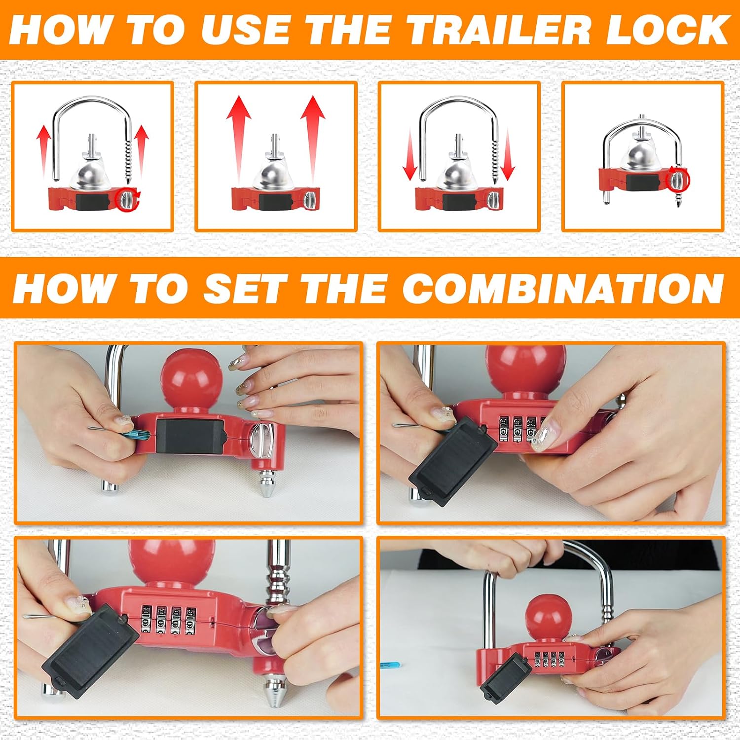 CANDADO PARA ENGANCHE FUNMIT UNIVERSAL CON COMBINACIÓN ROJO - 5
