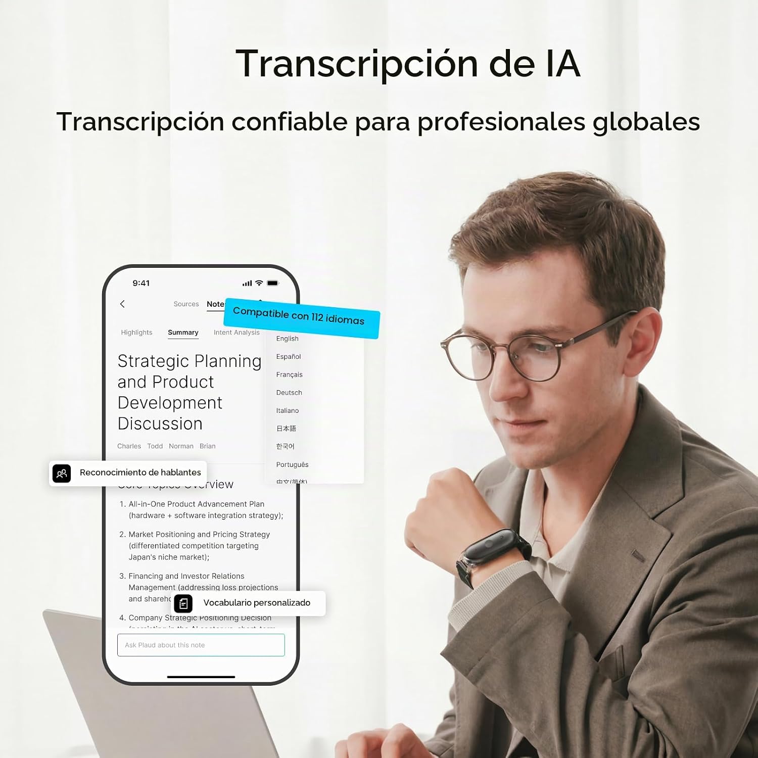 GRABADORA DE PERIODISTA PLAUD NOTEPIN S PLATEADA - 5