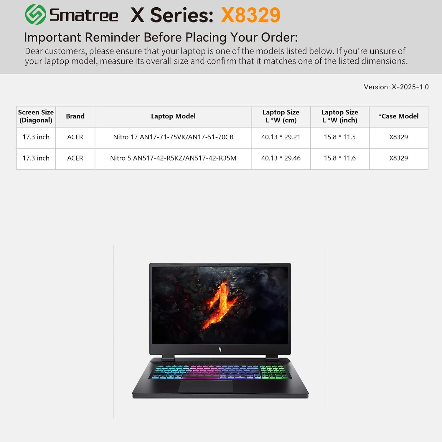 FUNDA RÍGIDA SMATREE PARA LAPTOP ACER NITRO 5 AN517-54-79L1 17.3 PULGADAS - 2