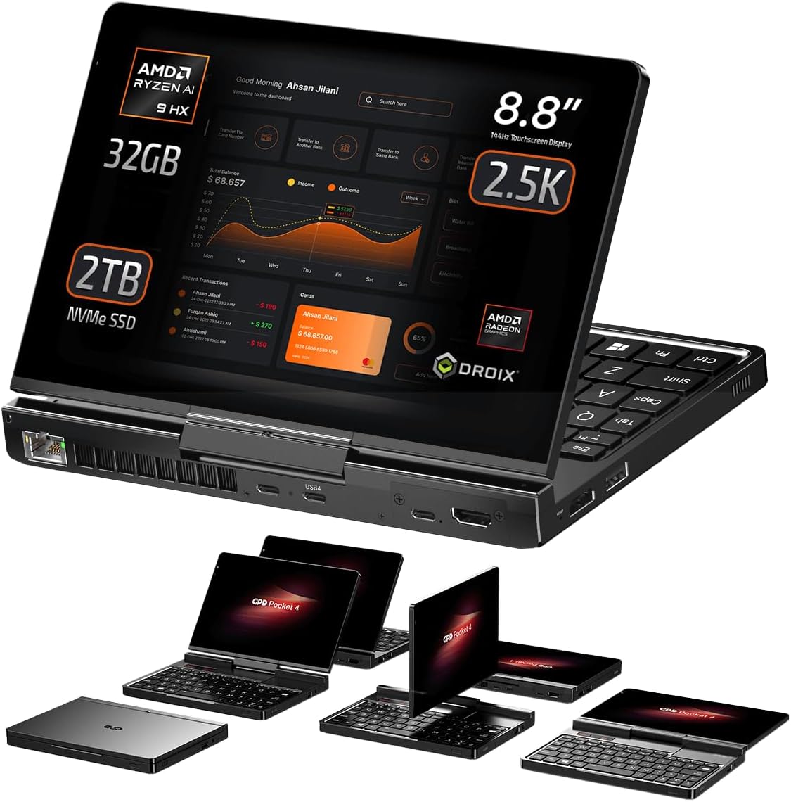 MINI LAPTOP GPD POCKET 4 AMD RYZEN AI 9 HX 370 32GB RAM 2TB SSD 8.8' 2.5K 144HZ - 1
