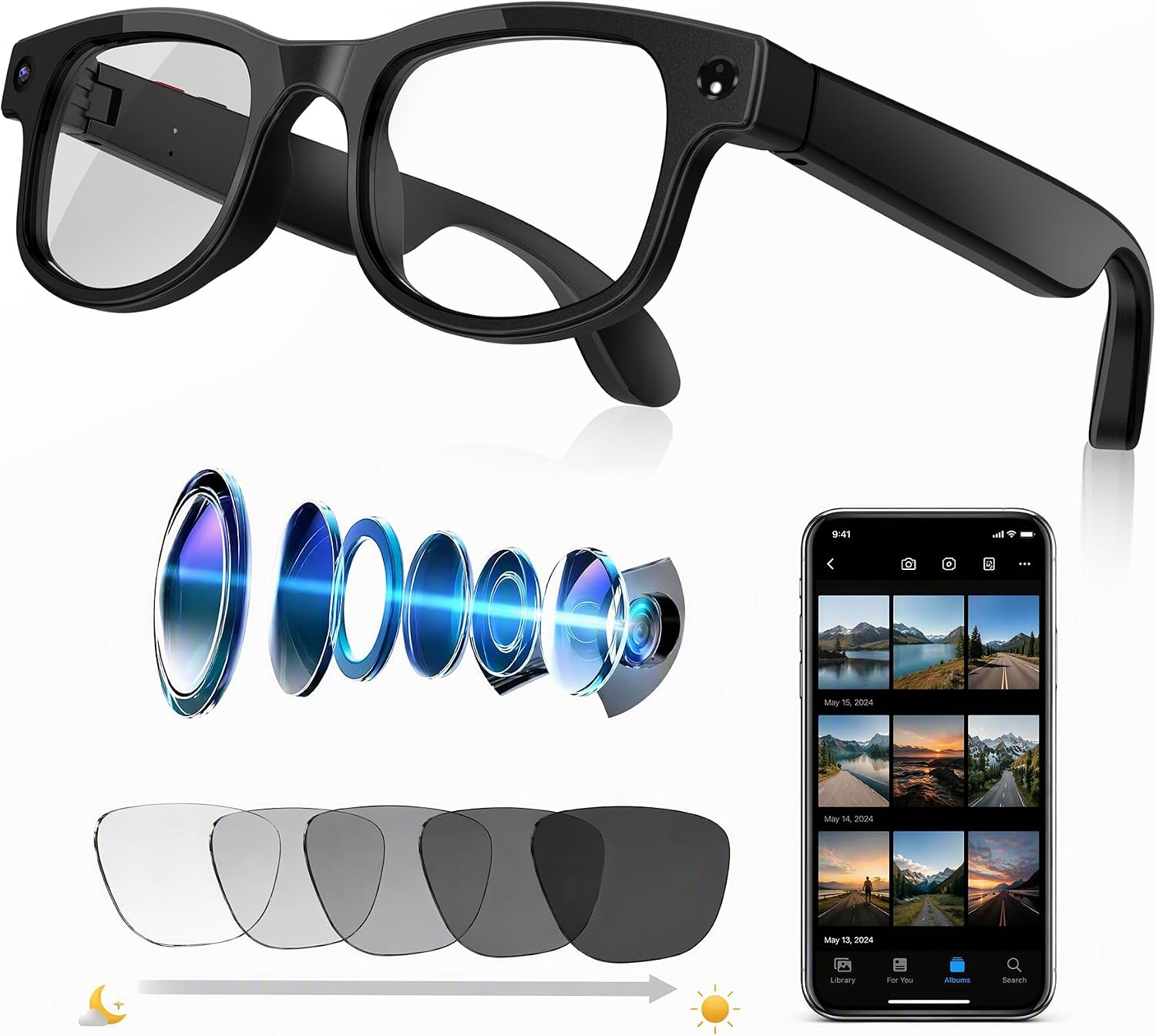 GAFAS INTELIGENTES DIHYMOKI AI CON CÁMARA 8MP Y GRABACIÓN HD 1080P - 1