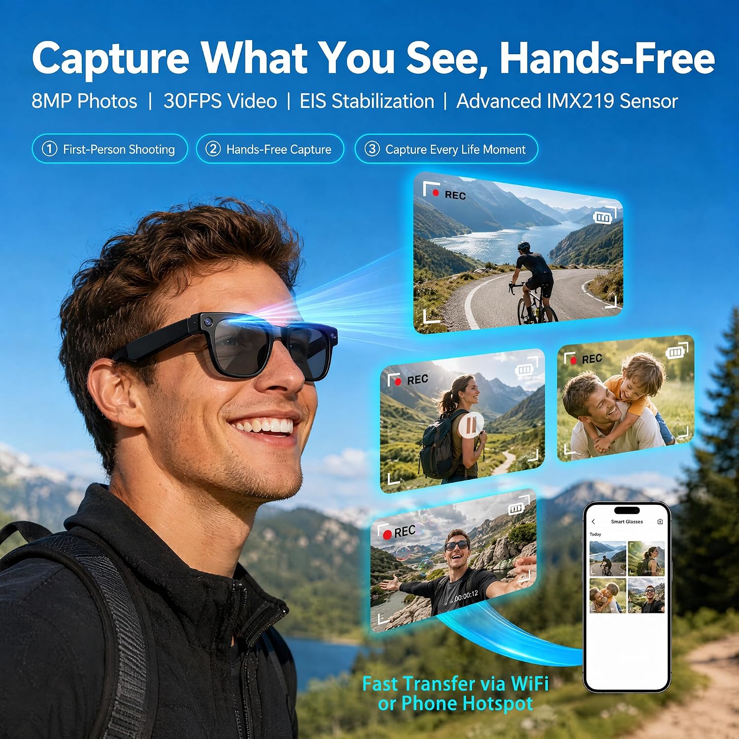 GAFAS INTELIGENTES DIHYMOKI AI CON CÁMARA 8MP Y GRABACIÓN HD 1080P - 2