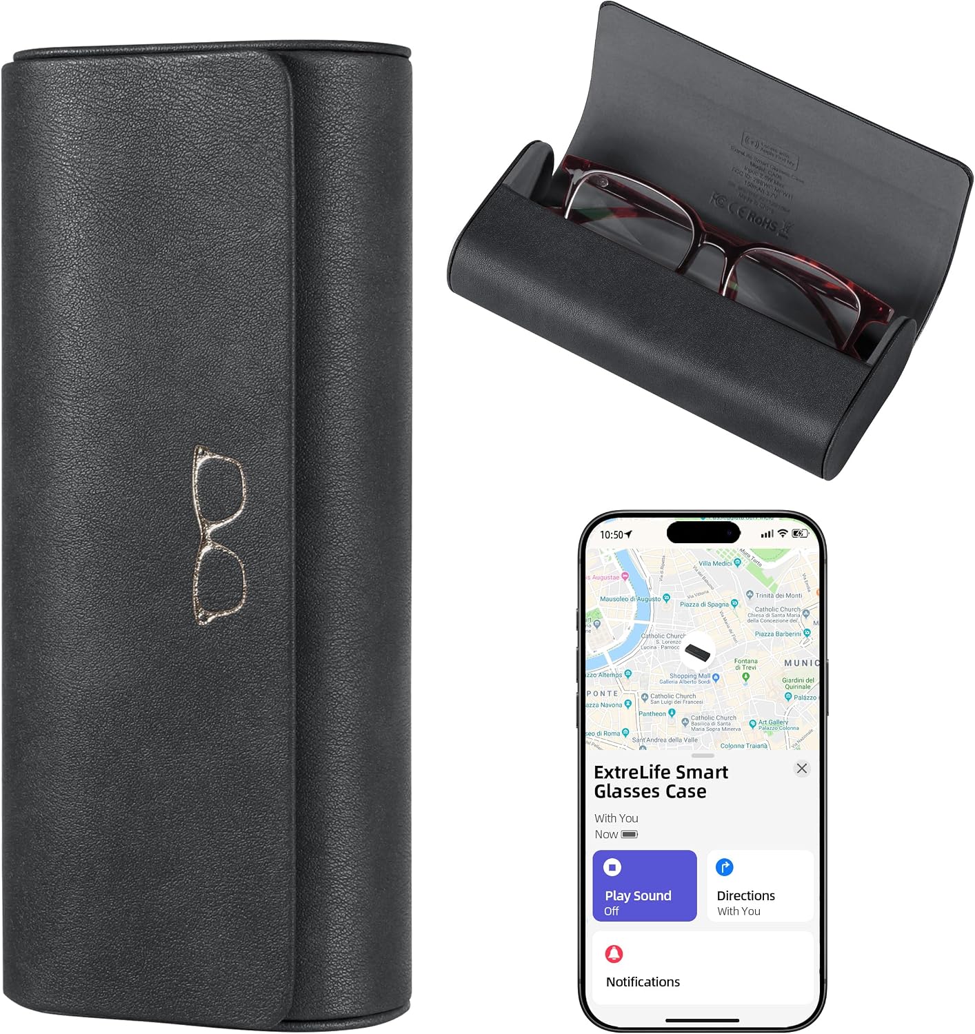 ESTUCHE PARA LENTES EXTRELIFE SMART GLASSES COMPATIBLE CON APPLE FIND MY RECARGABLE - 1