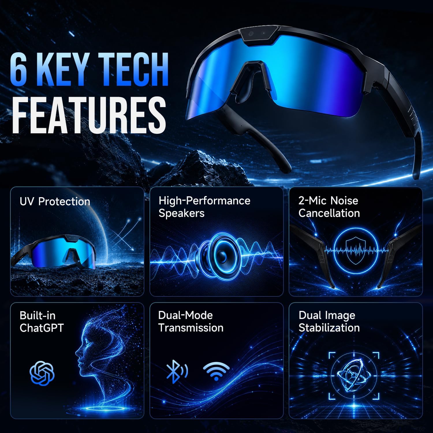 GAFAS INTELIGENTES FLEMIKIE AI CON CÁMARA 35MP Y GRABACIÓN 1200P PARA CICLISMO - 3