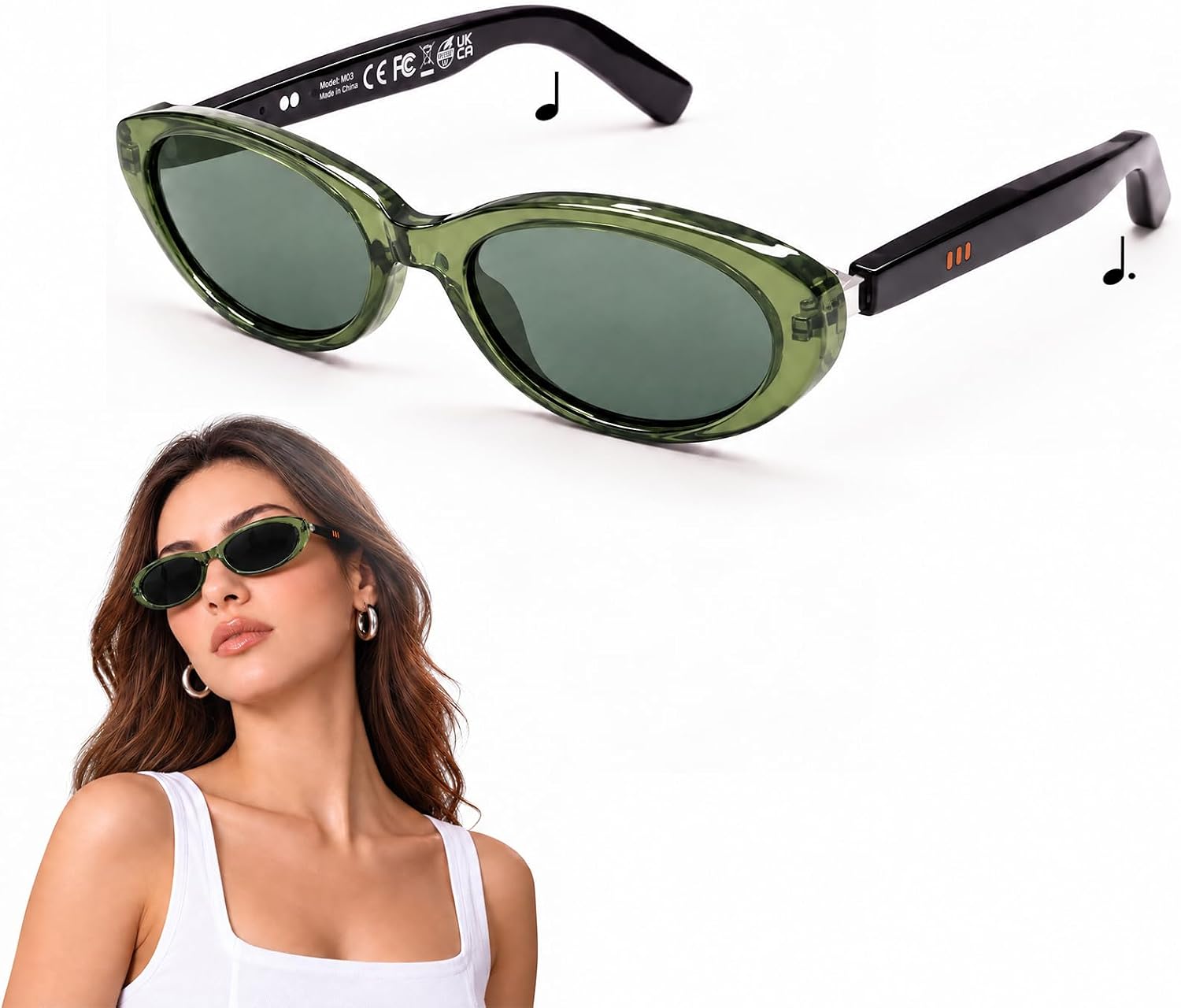 GAFAS INTELIGENTES BLUETOOTH CARRY WIT MODELO SPORT CON ALTAVOZ ABIERTO Y CARGA MAGNÉTICA COLOR VERDE - 1