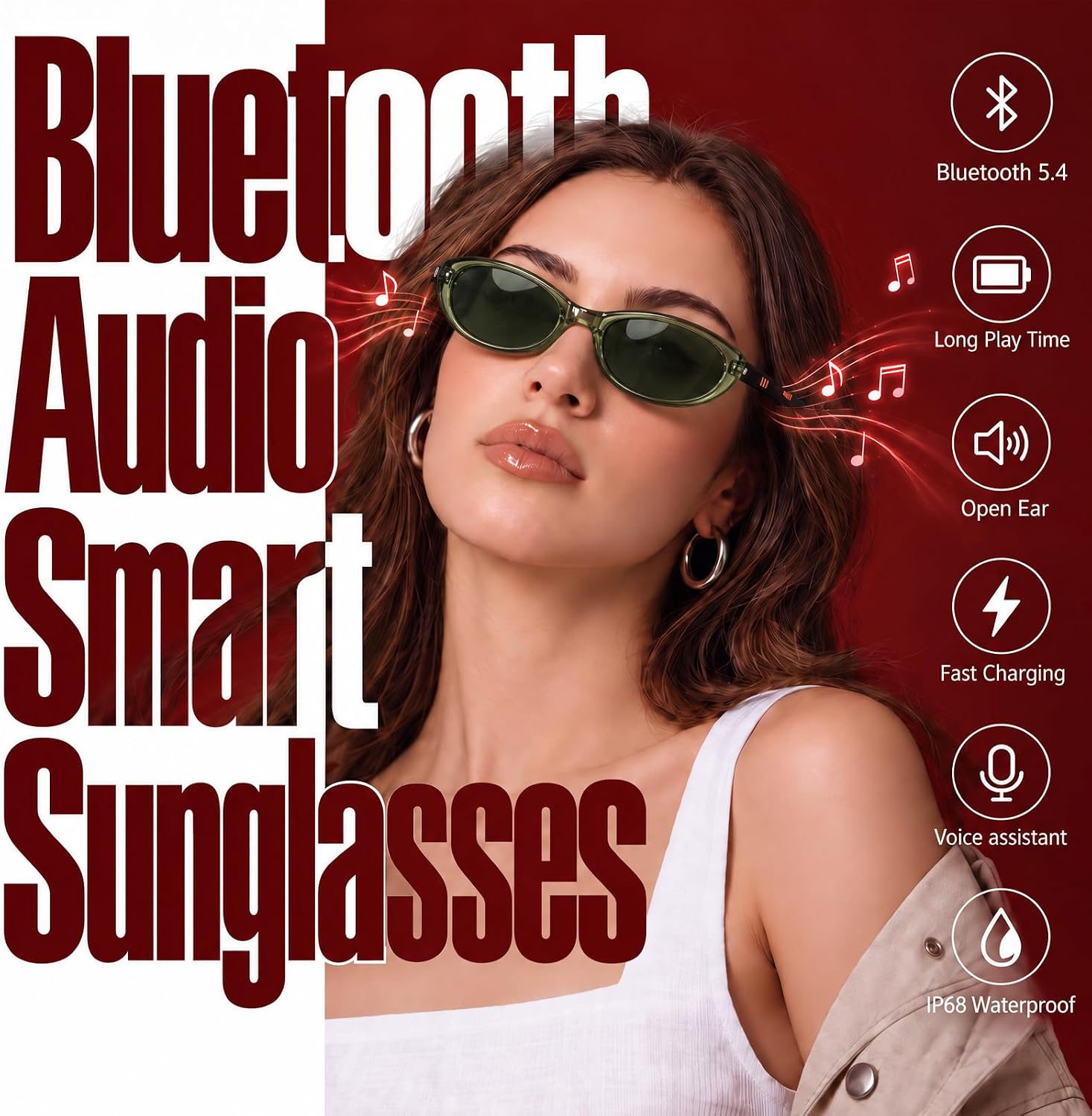 GAFAS INTELIGENTES BLUETOOTH CARRY WIT MODELO SPORT CON ALTAVOZ ABIERTO Y CARGA MAGNÉTICA COLOR VERDE - 2