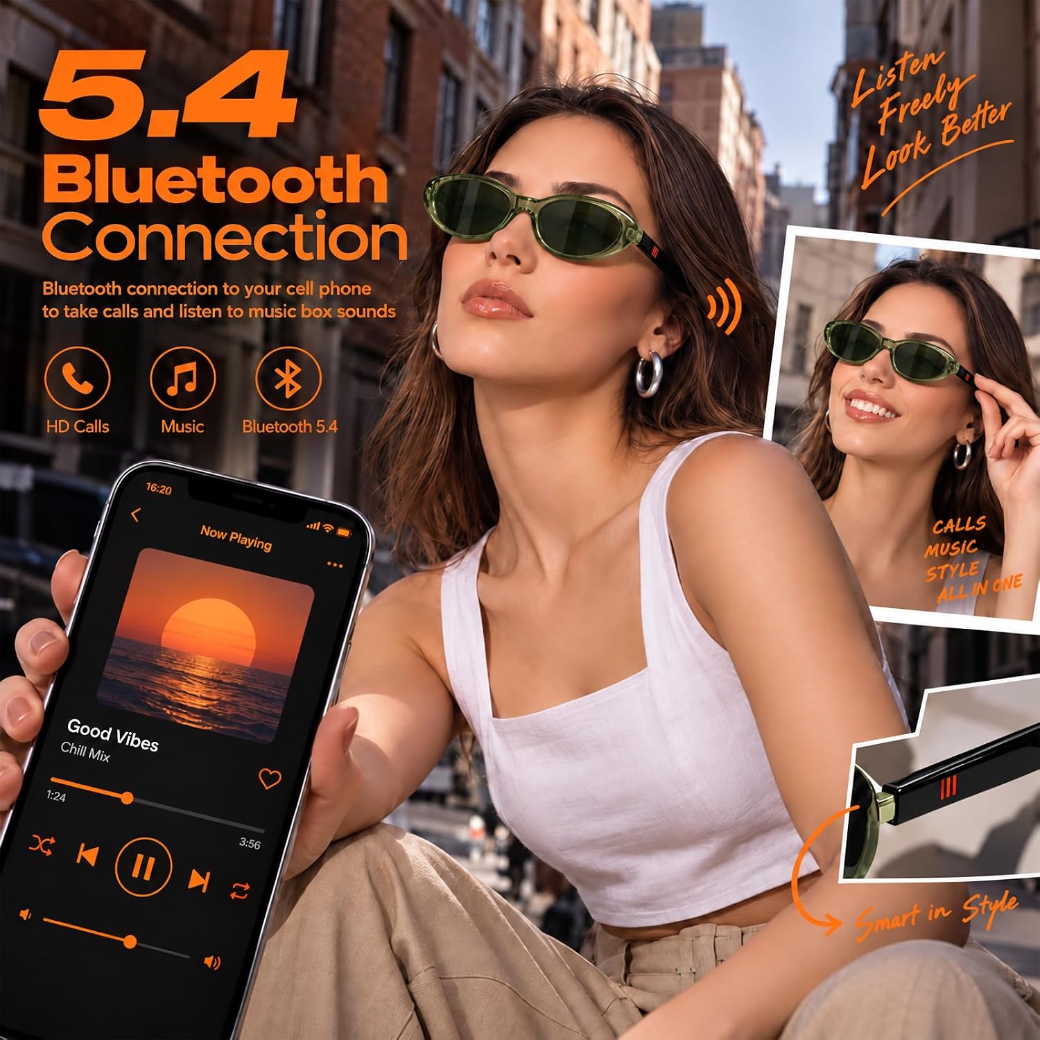 GAFAS INTELIGENTES BLUETOOTH CARRY WIT MODELO SPORT CON ALTAVOZ ABIERTO Y CARGA MAGNÉTICA COLOR VERDE - 5