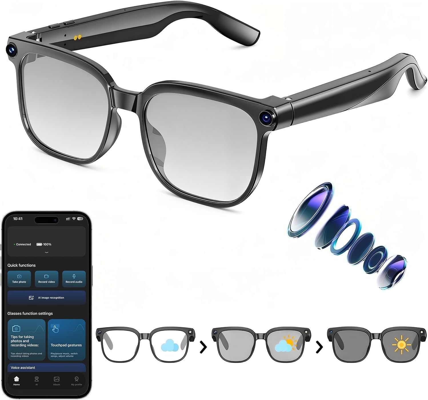 GAFAS INTELIGENTES OSAWALLA AI CON CÁMARA 1080P Y BLUETOOTH - 1