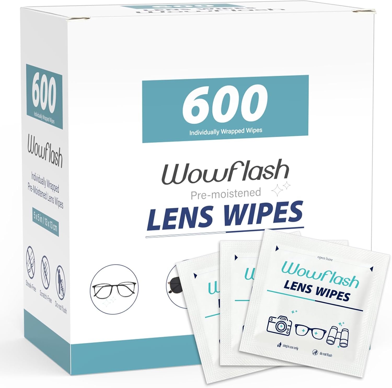 TOALLITAS LIMPIADORAS WOWFLASH PARA LENTES 600 UNIDADES - 1