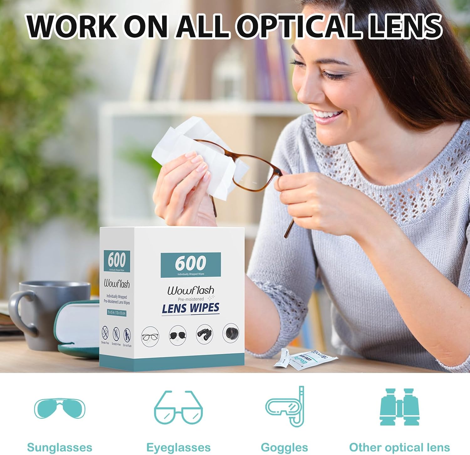 TOALLITAS LIMPIADORAS WOWFLASH PARA LENTES 600 UNIDADES - 2