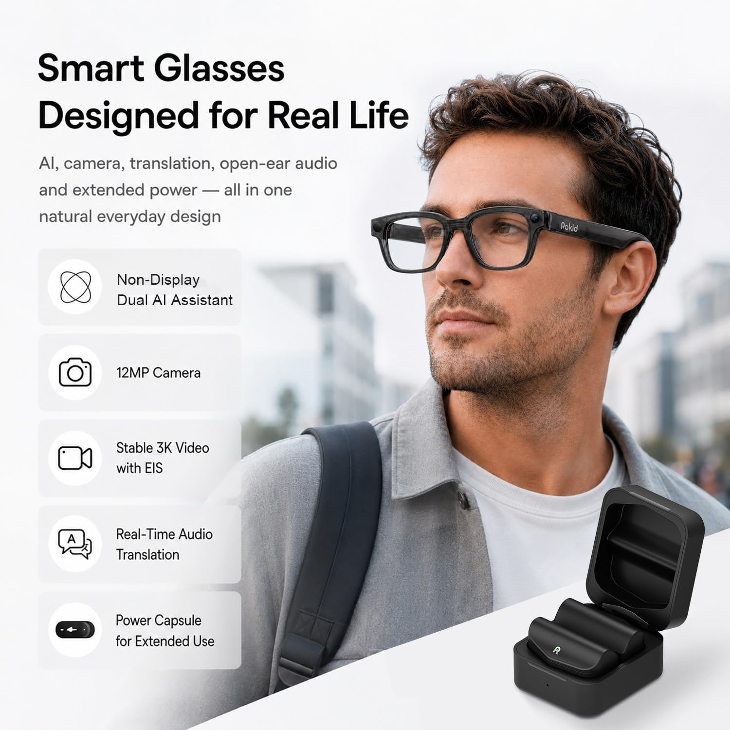 GAFAS INTELIGENTES ROKID AI GLASSES STYLE PACK CON CÁMARA Y POWER CAPSULE - 2