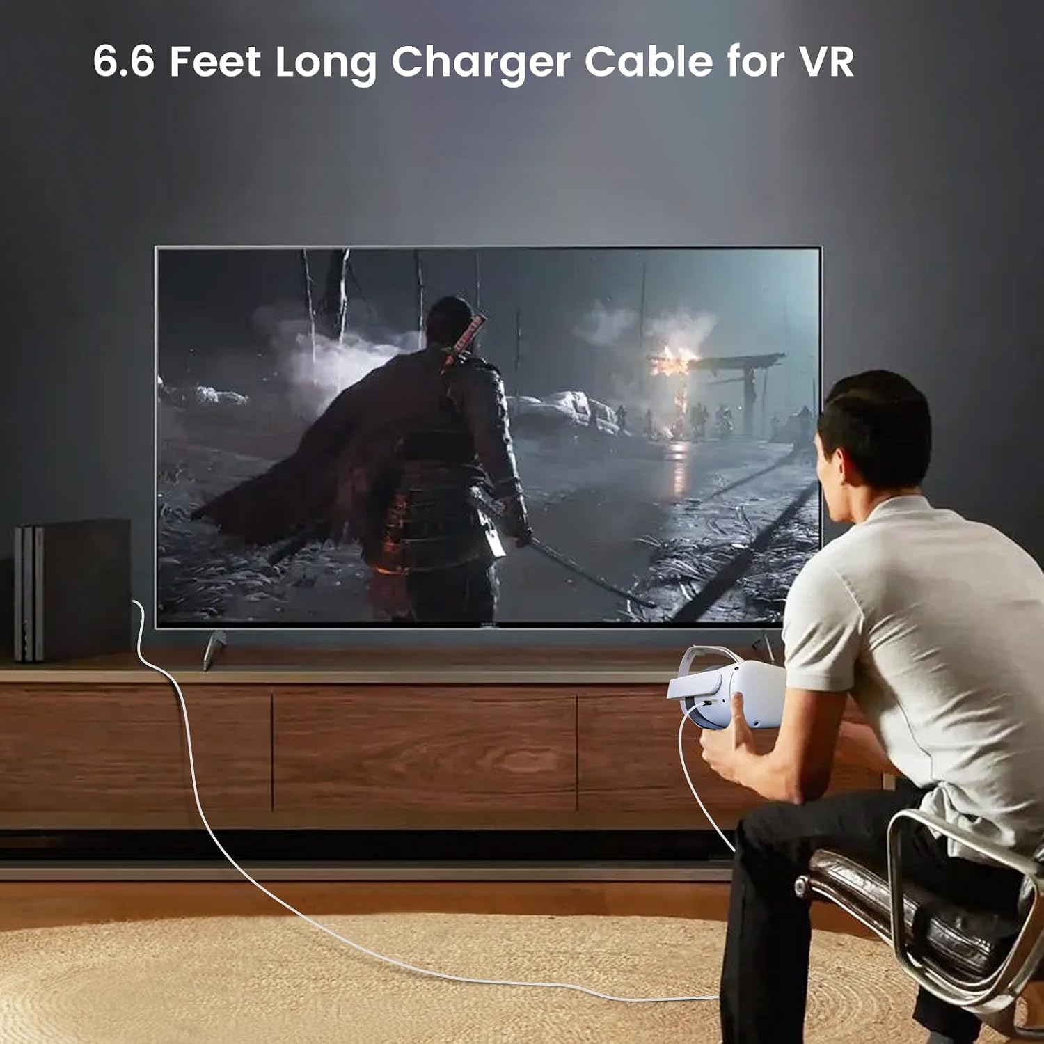 CARGADOR USB C PD65W WEISHAN PARA META QUEST 3S, 3 Y 2 VR, BLANCO - 4